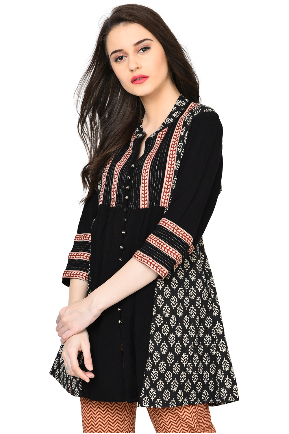 Rangriti Black Asymmetric Viscose Indie Top image number 3