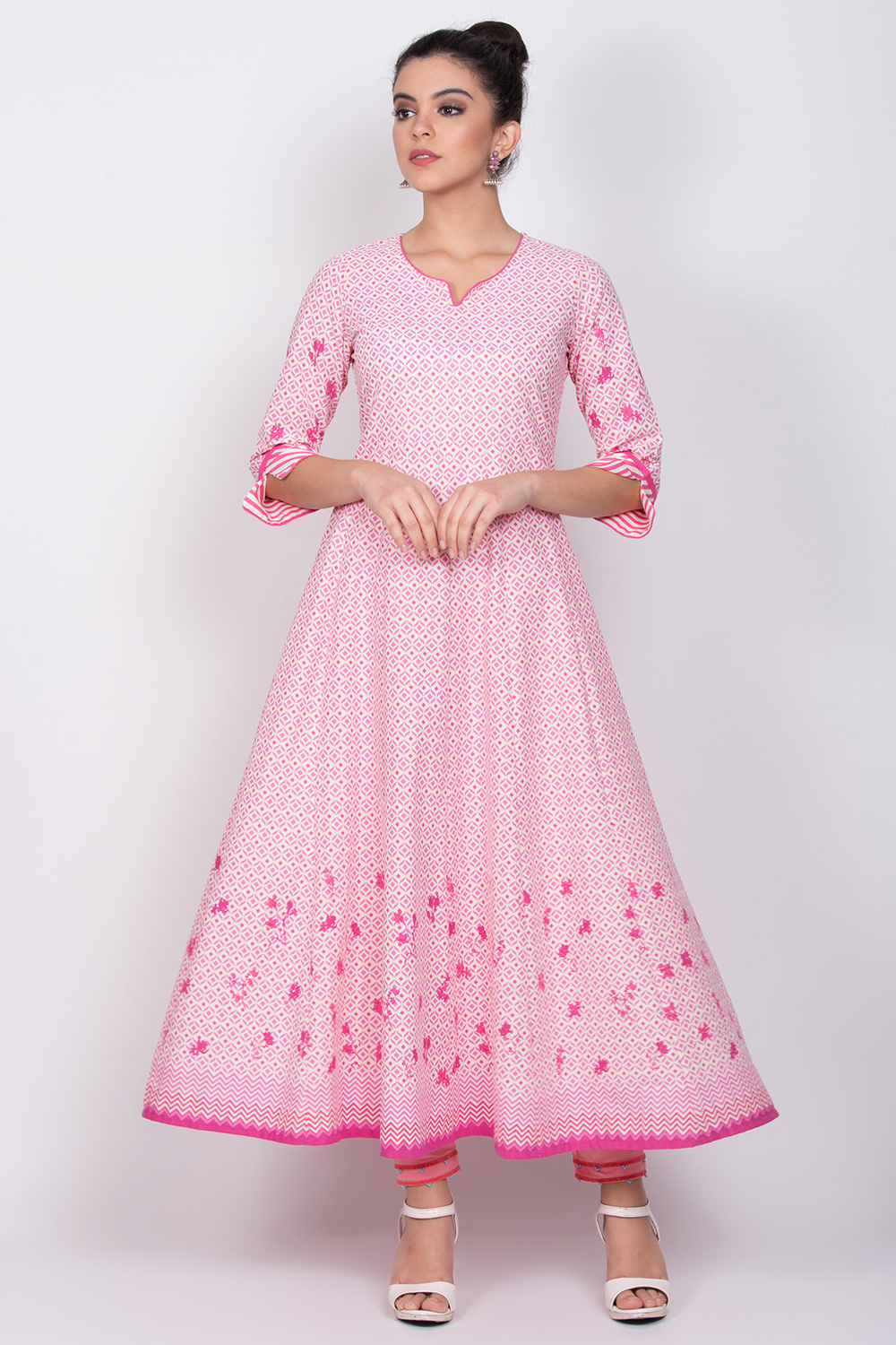 Pink Cotton Kalidar Kurta image number 0