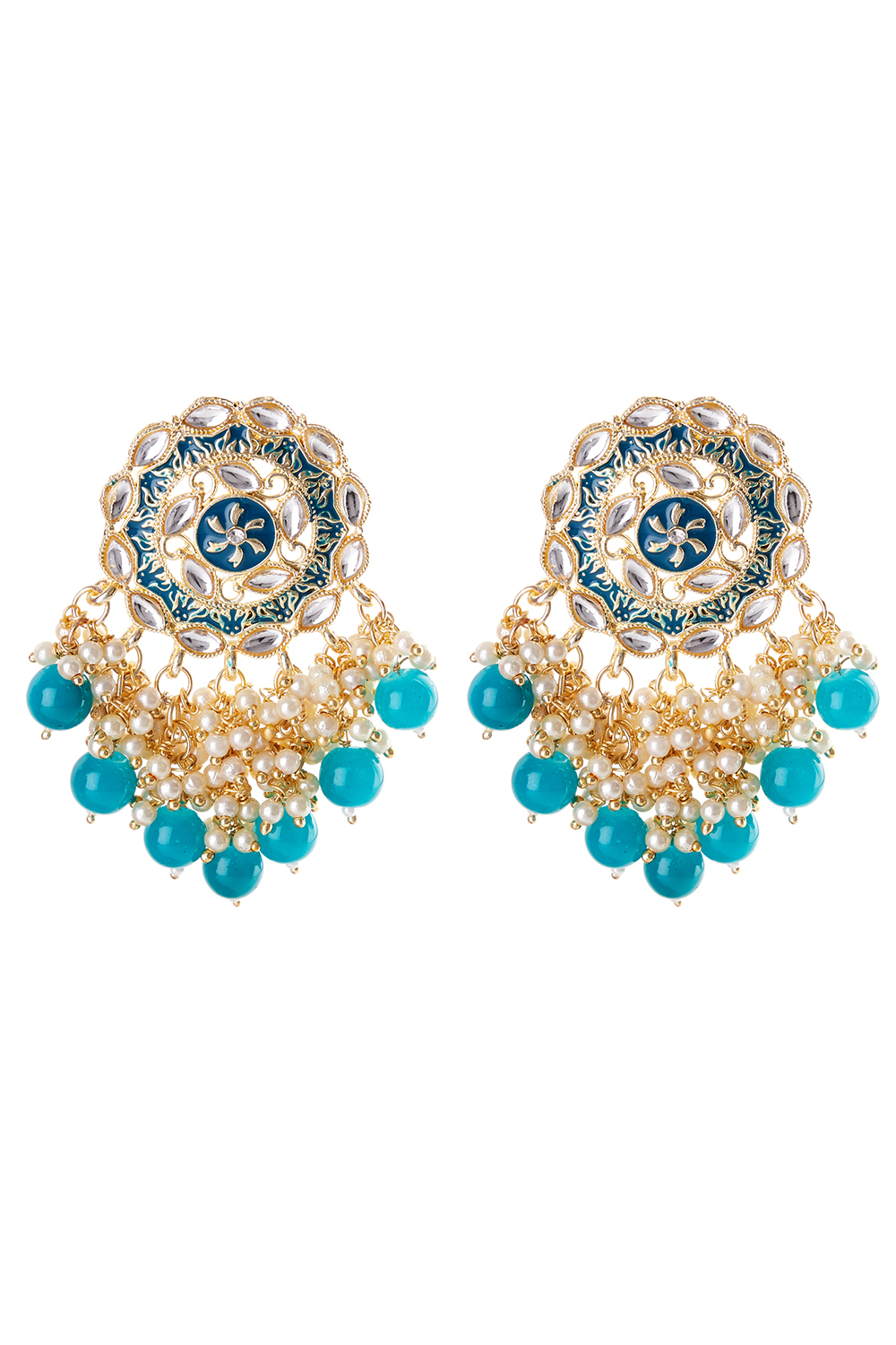 Dark Blue Metal Brass Earrings image number 2