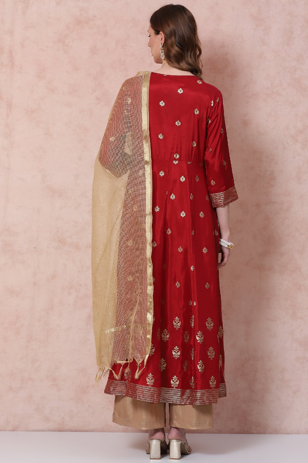 Maroon Kalidar Printed Suit Set image number 4