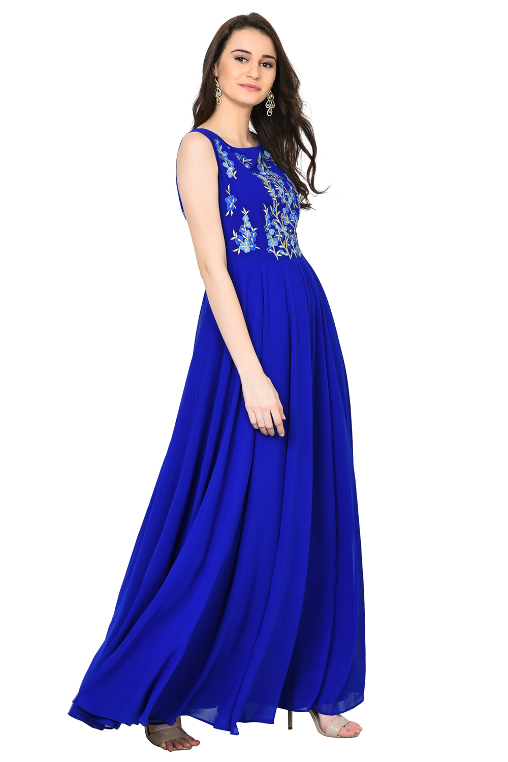 Blue Flared Viscose Kurta image number 2