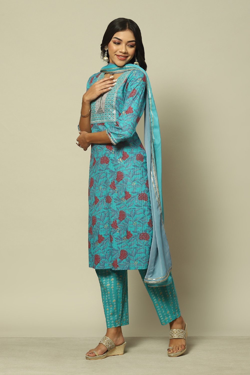 Pink Cotton Straight Printed Kurta Palazzo Suit Set image number 5