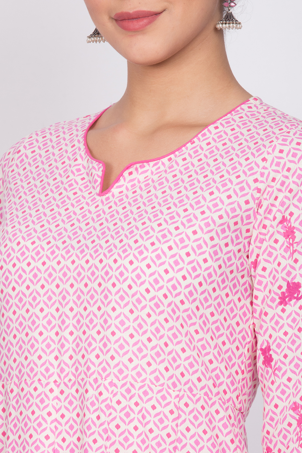 Pink Cotton Kalidar Kurta image number 1