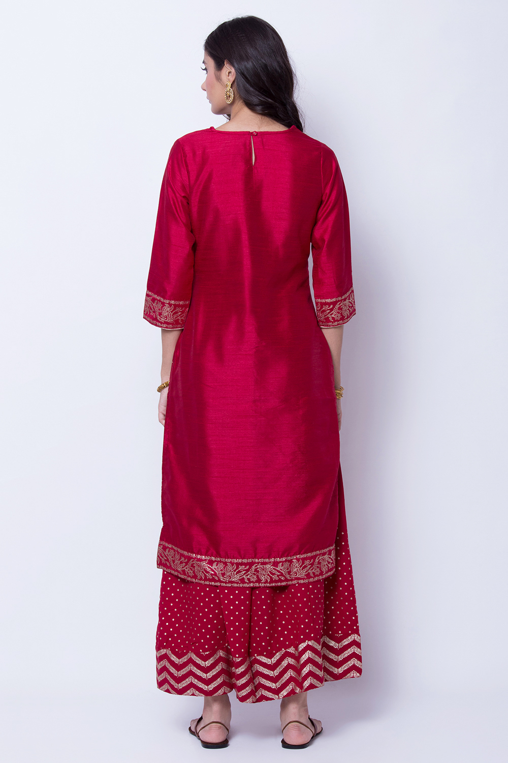 Maroon Polyester Dupioni Straight Kurta image number 5