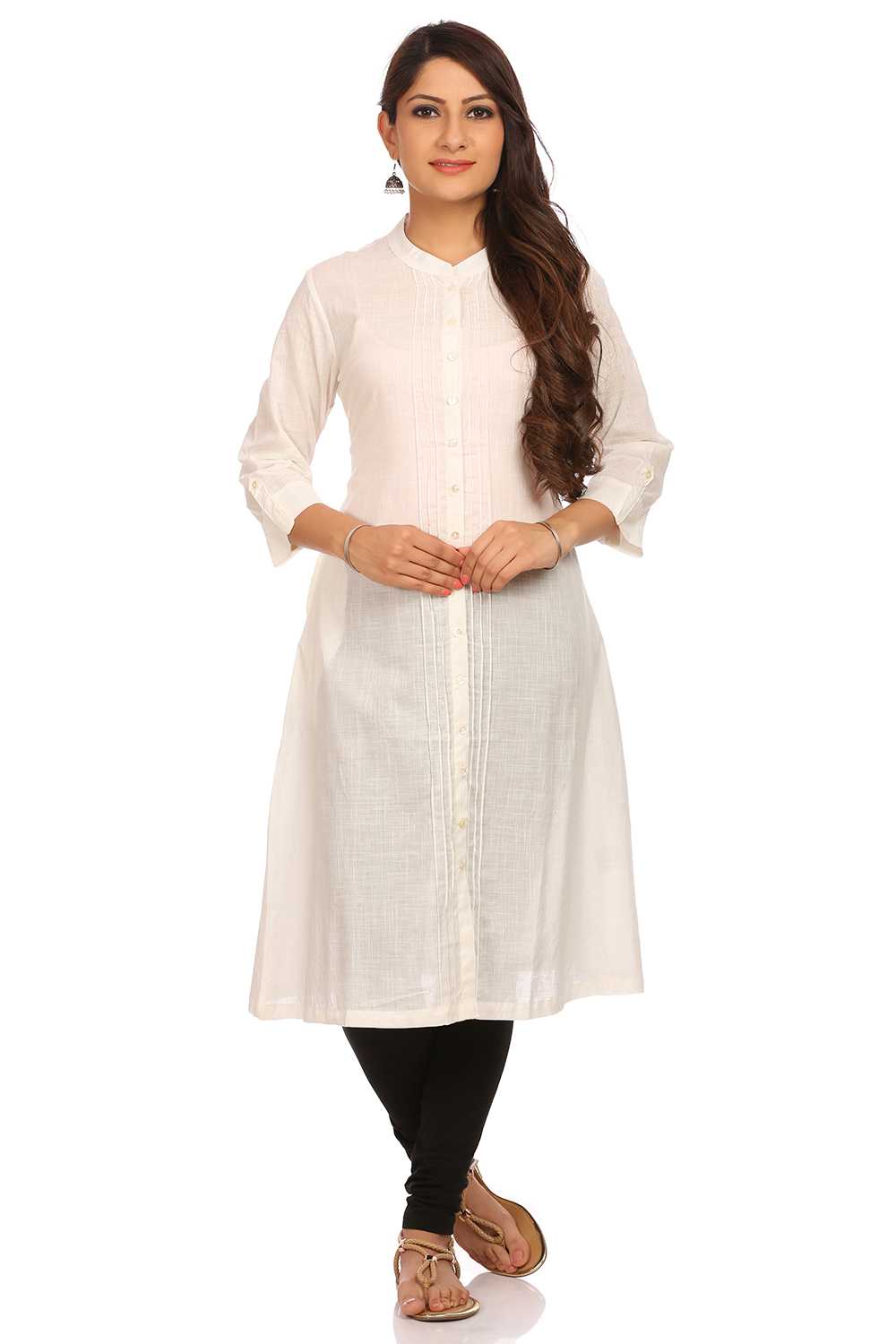 Off White Straight Cotton Kurta image number 0