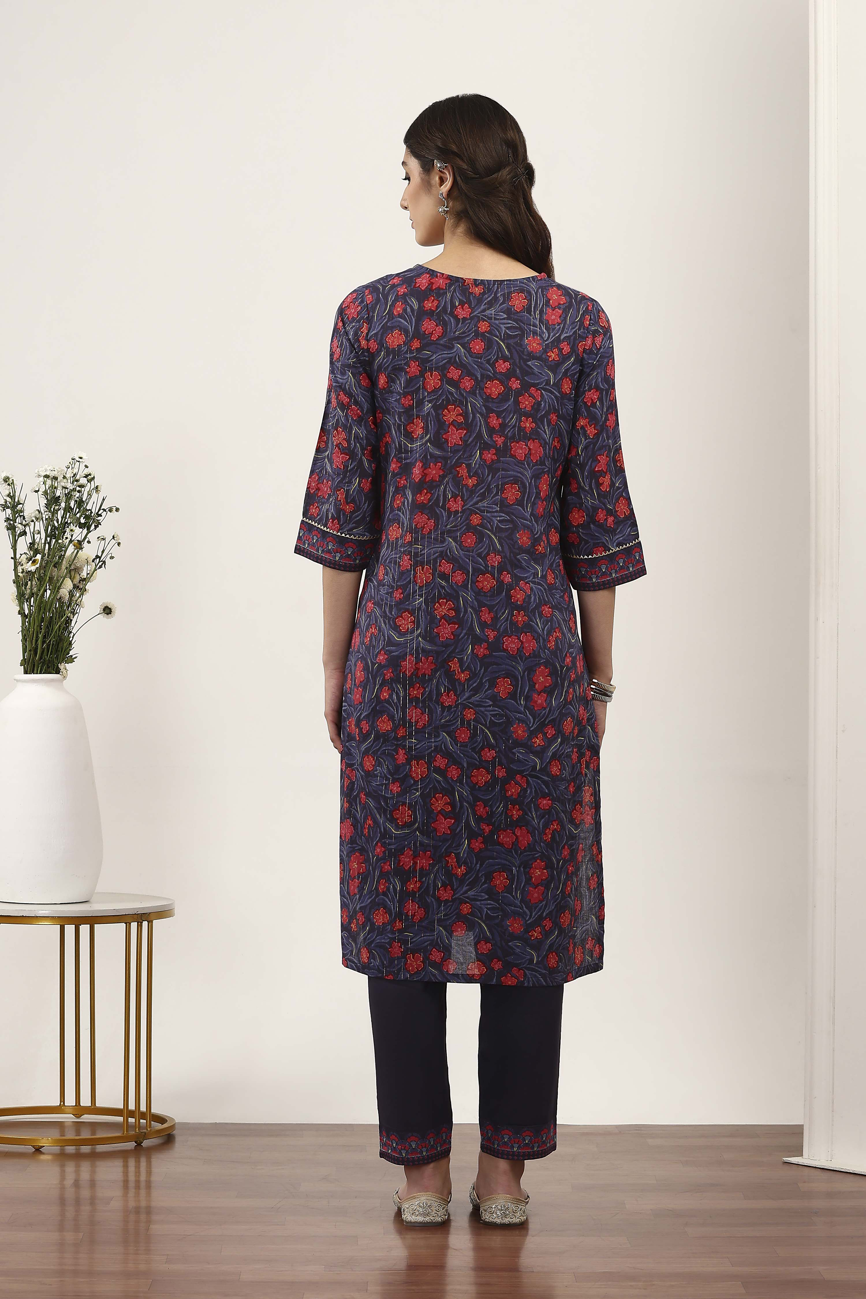 Blue Cotton Straight Suit Sets image number 4