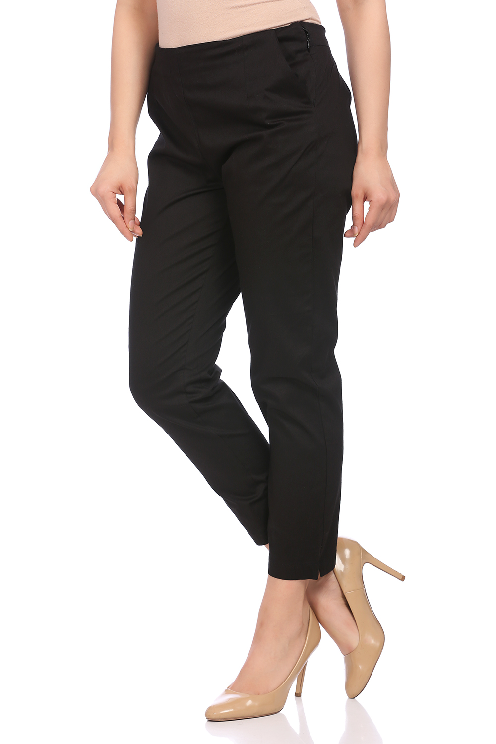 Navy-Blue Art Silk Slim Pants image number 3