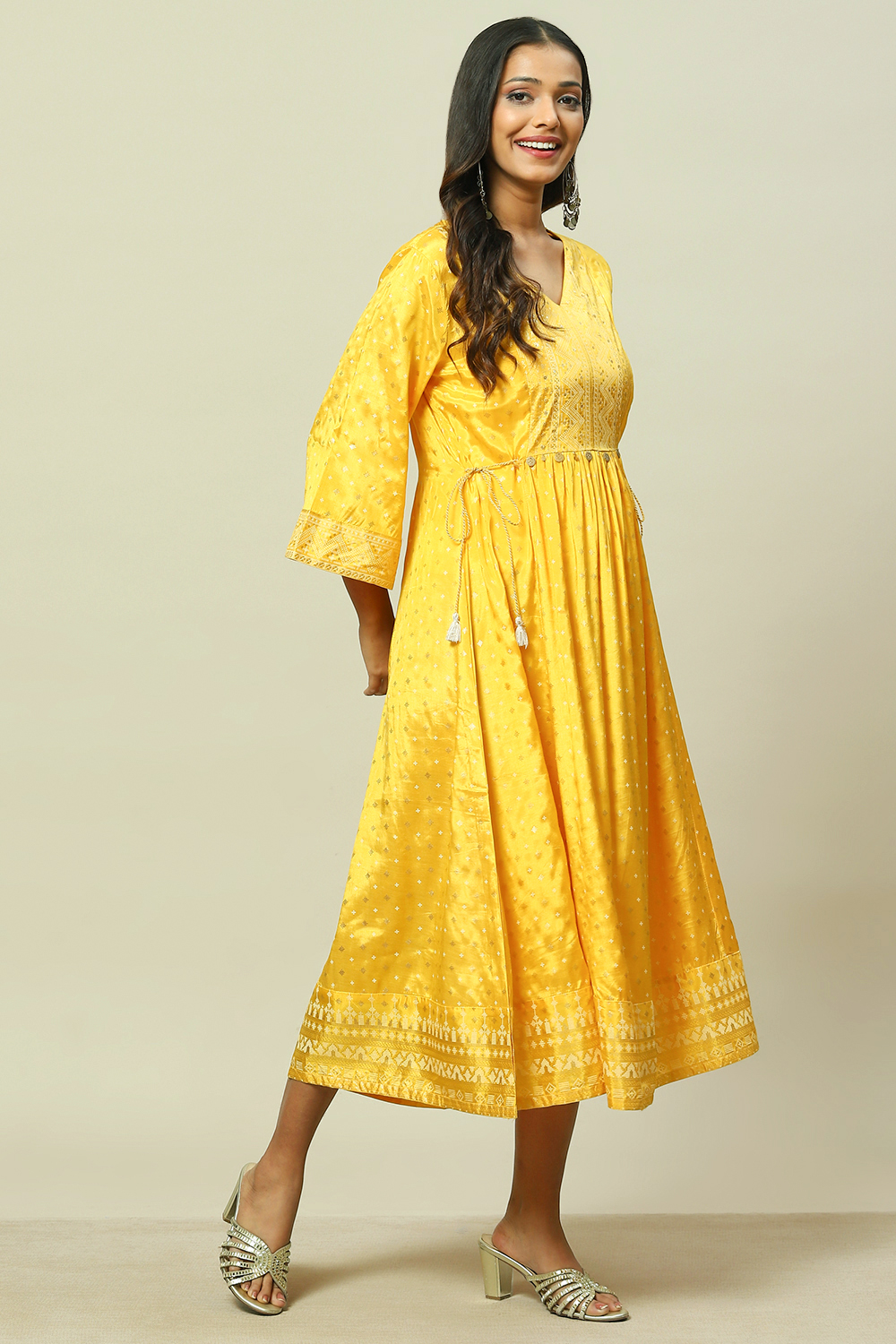 Mustard Viscose Kalidar Dress image number 3