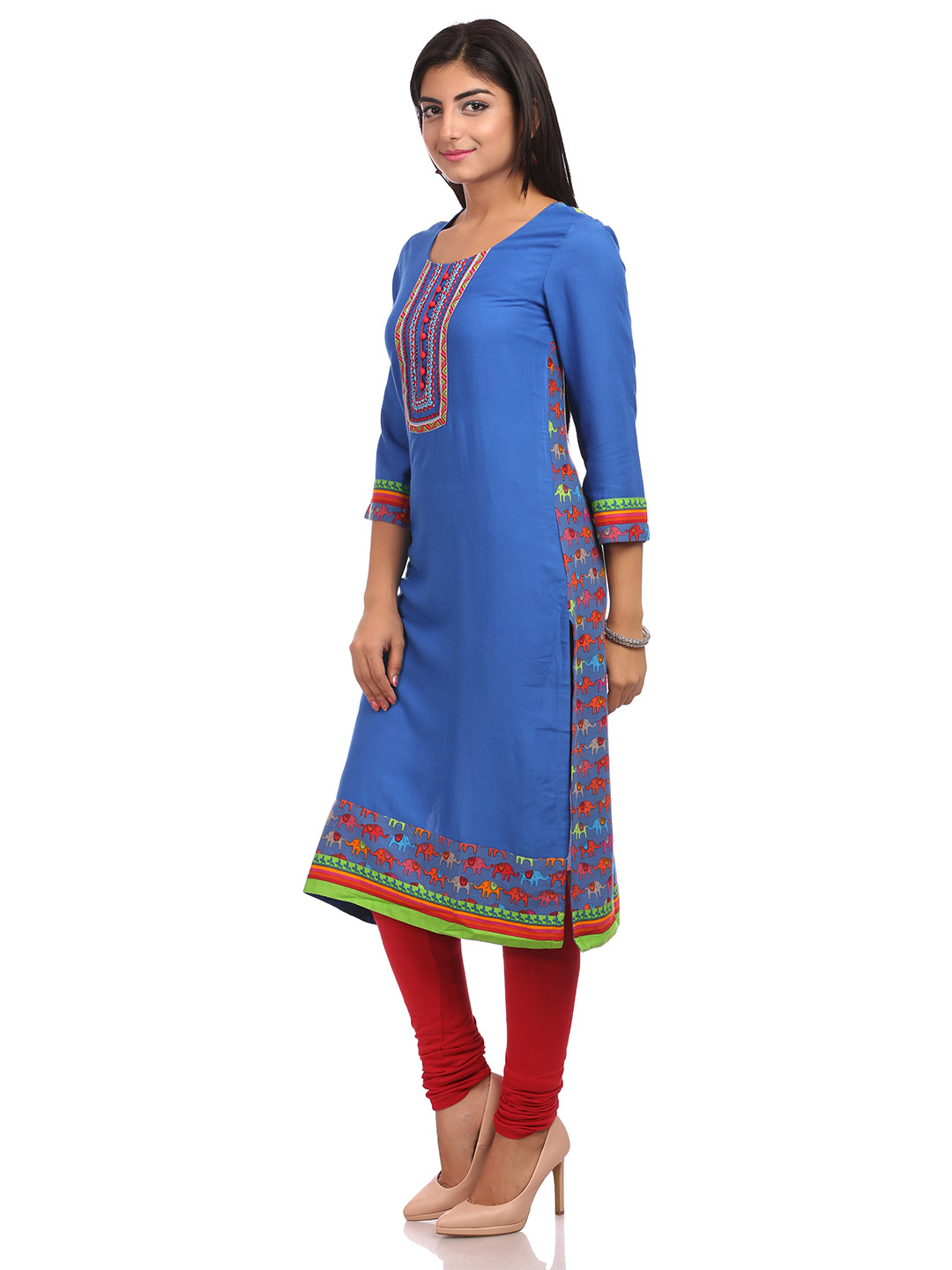 Blue Straight Cotton Kurta image number 3