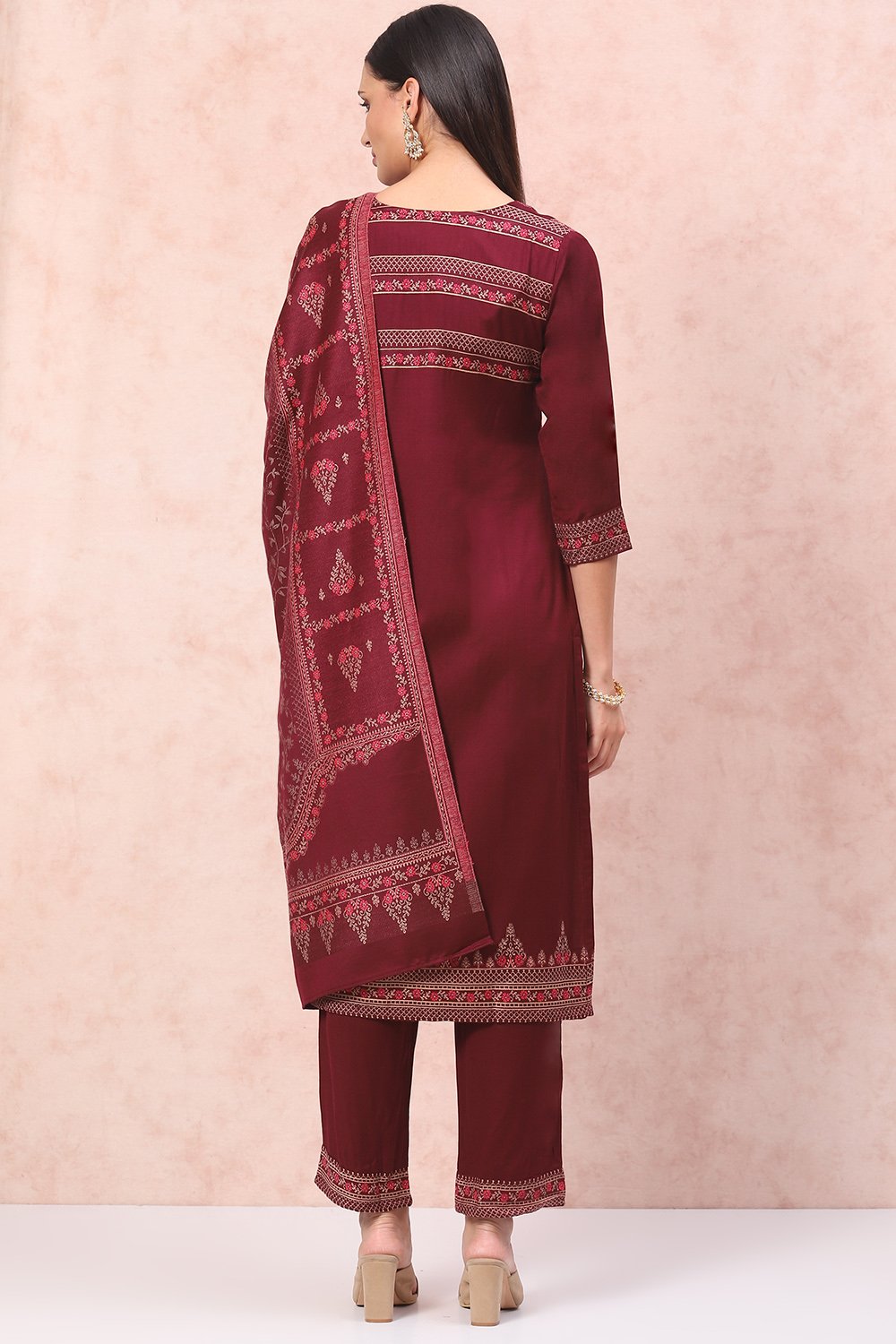 Maroon Art Silk Straight Suit Set image number 4