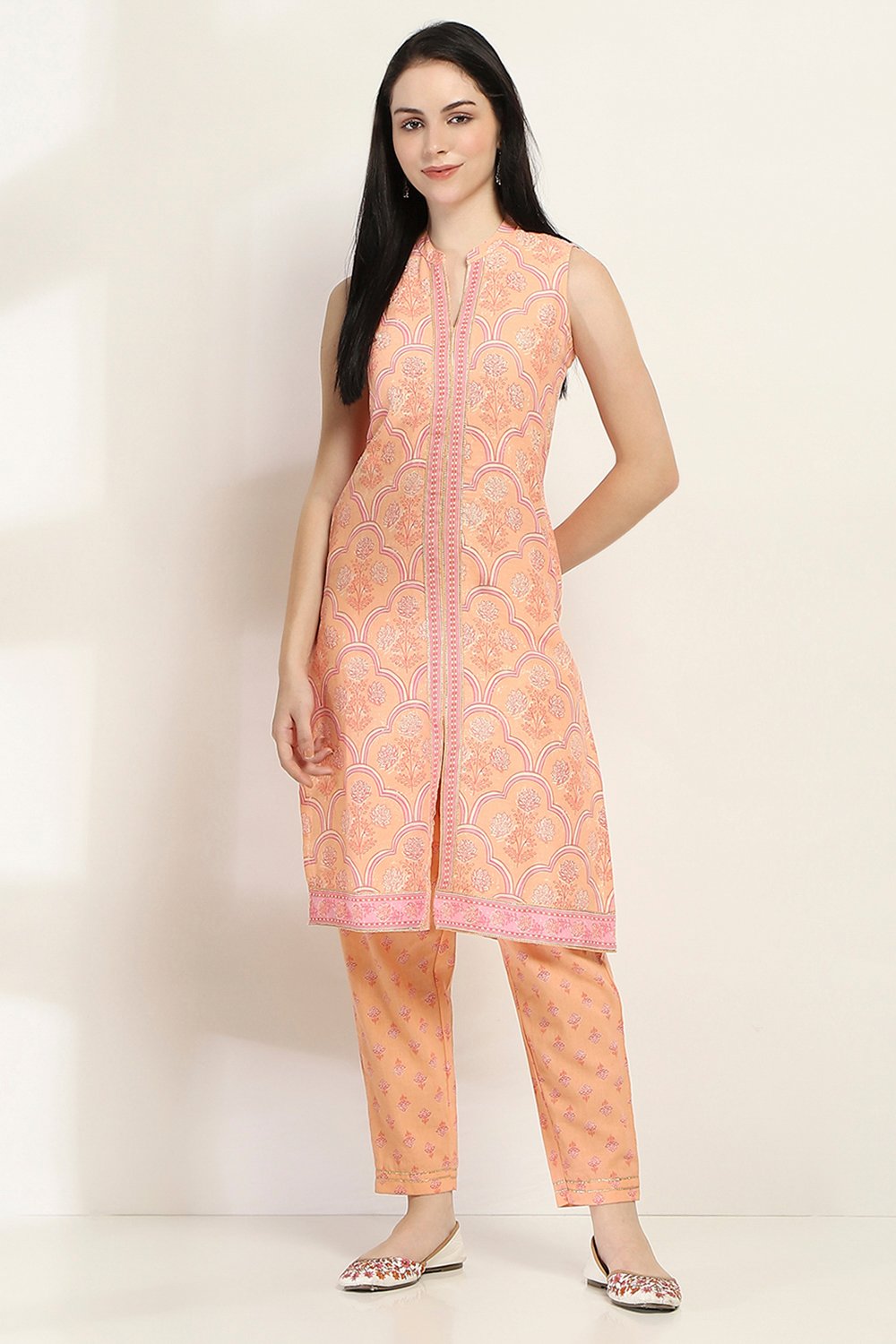 Peach Cotton Blend Straight SET image number 6