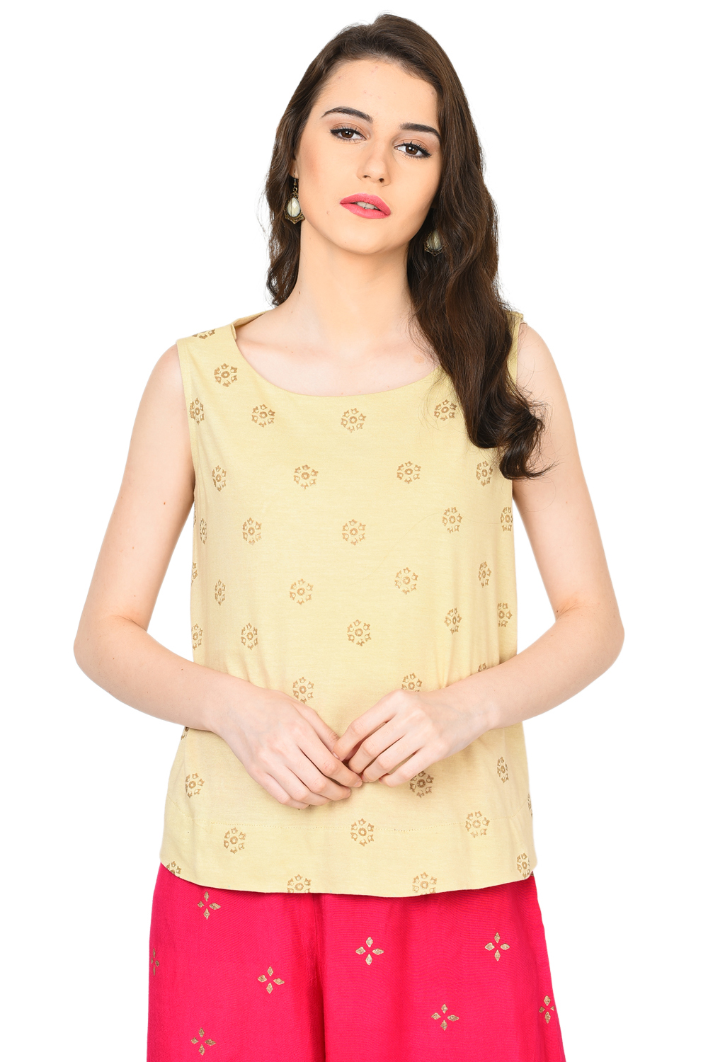 Beige Straight Viscose Indie Top image number 0