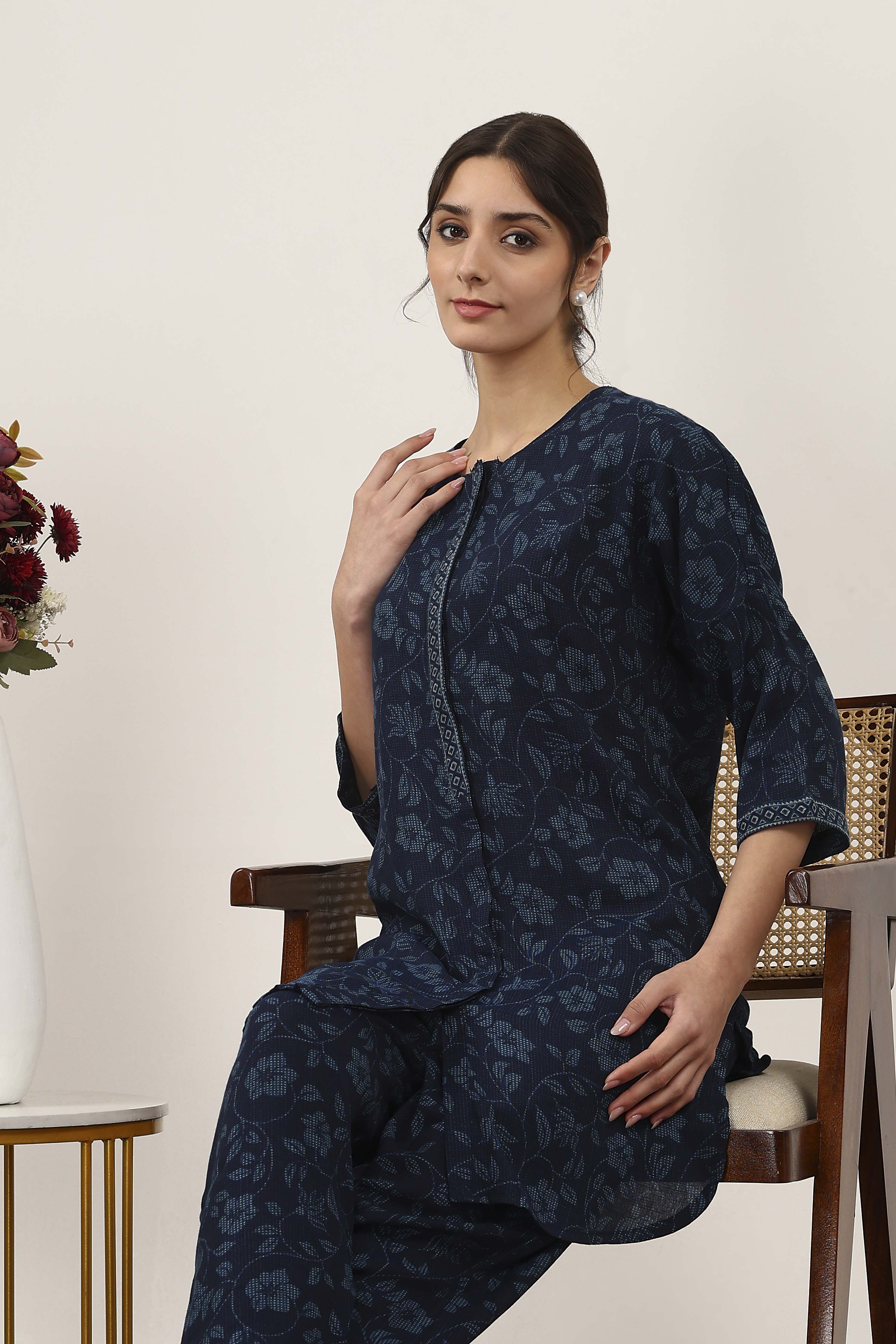 Blue Viscose Polyester Viscose Rayon Kurta Pants Set image number 7