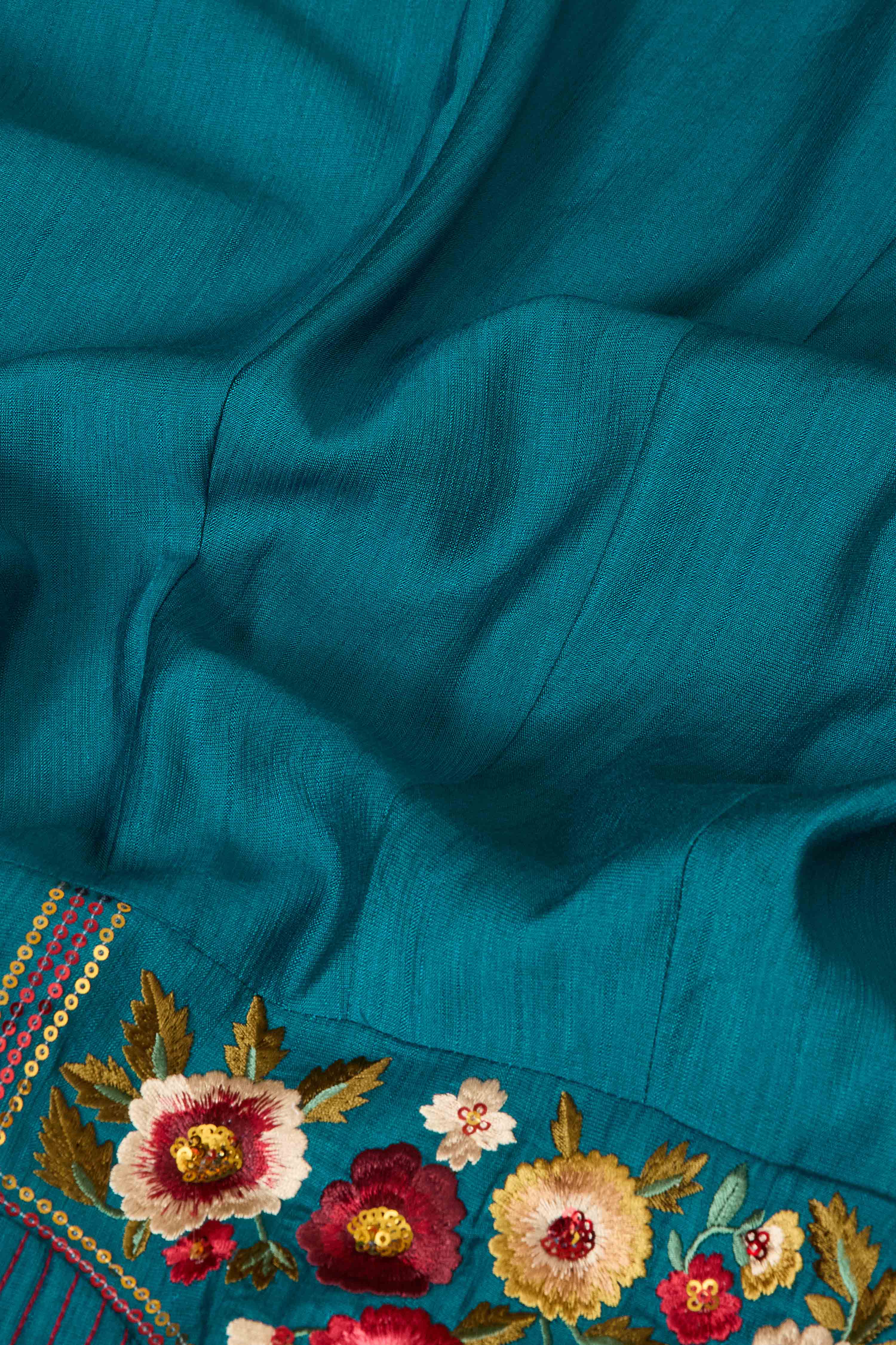 Teal Viscose Blend Kalidar Solid Suit Set image number 3