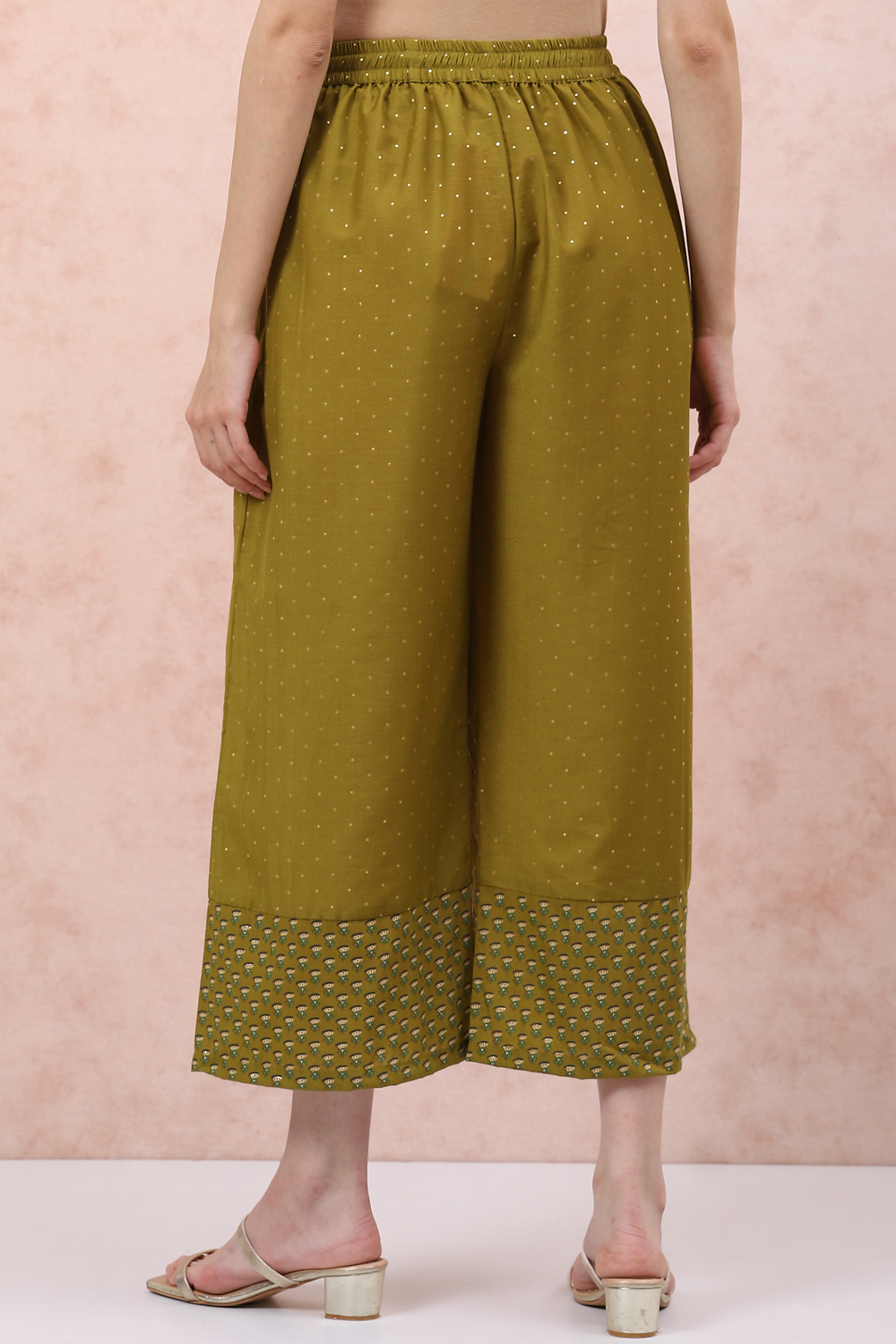 Lime Green Art Silk Palazzo Pants image number 4