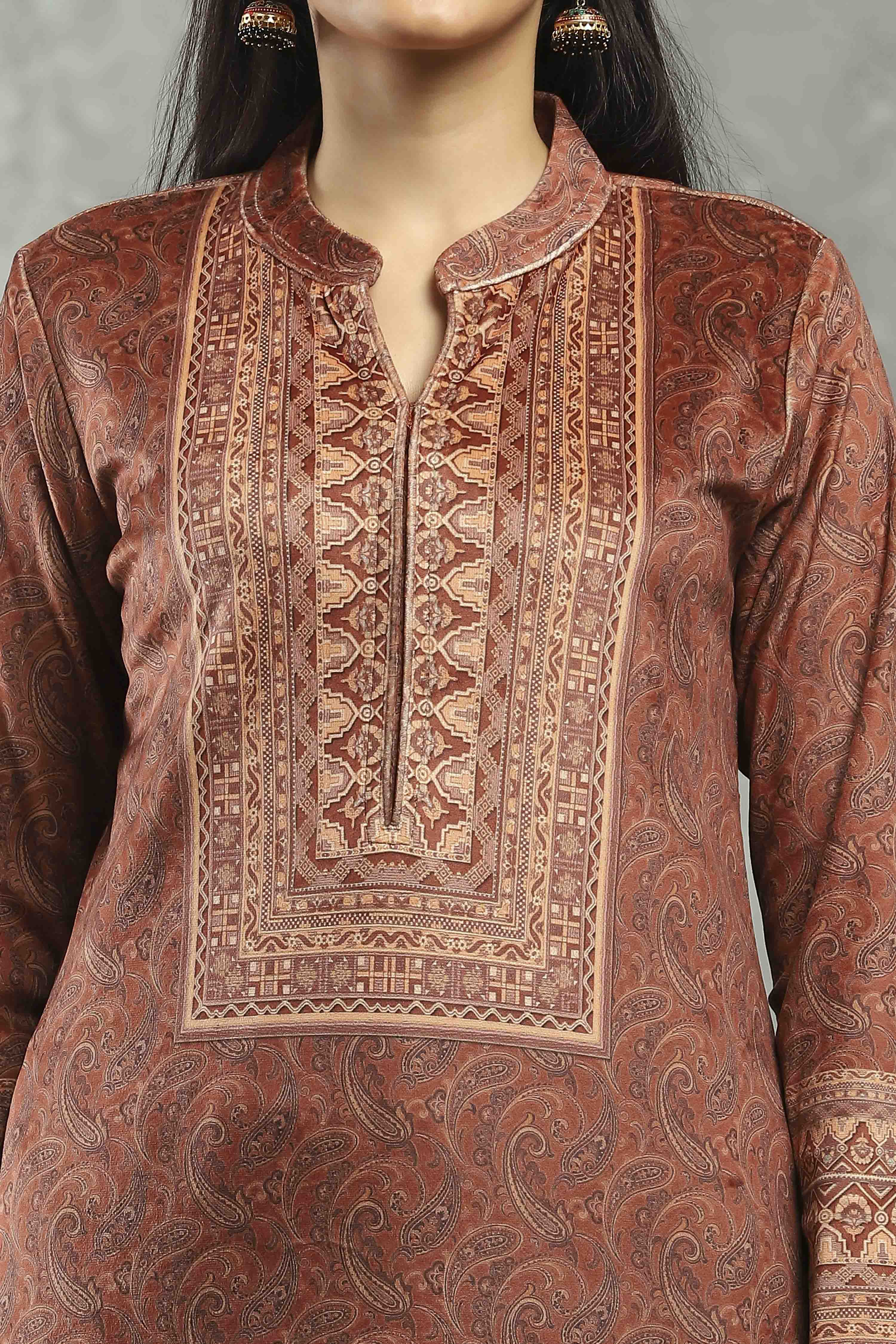 Brown Polyester Printed Straight Suit Set image number 1