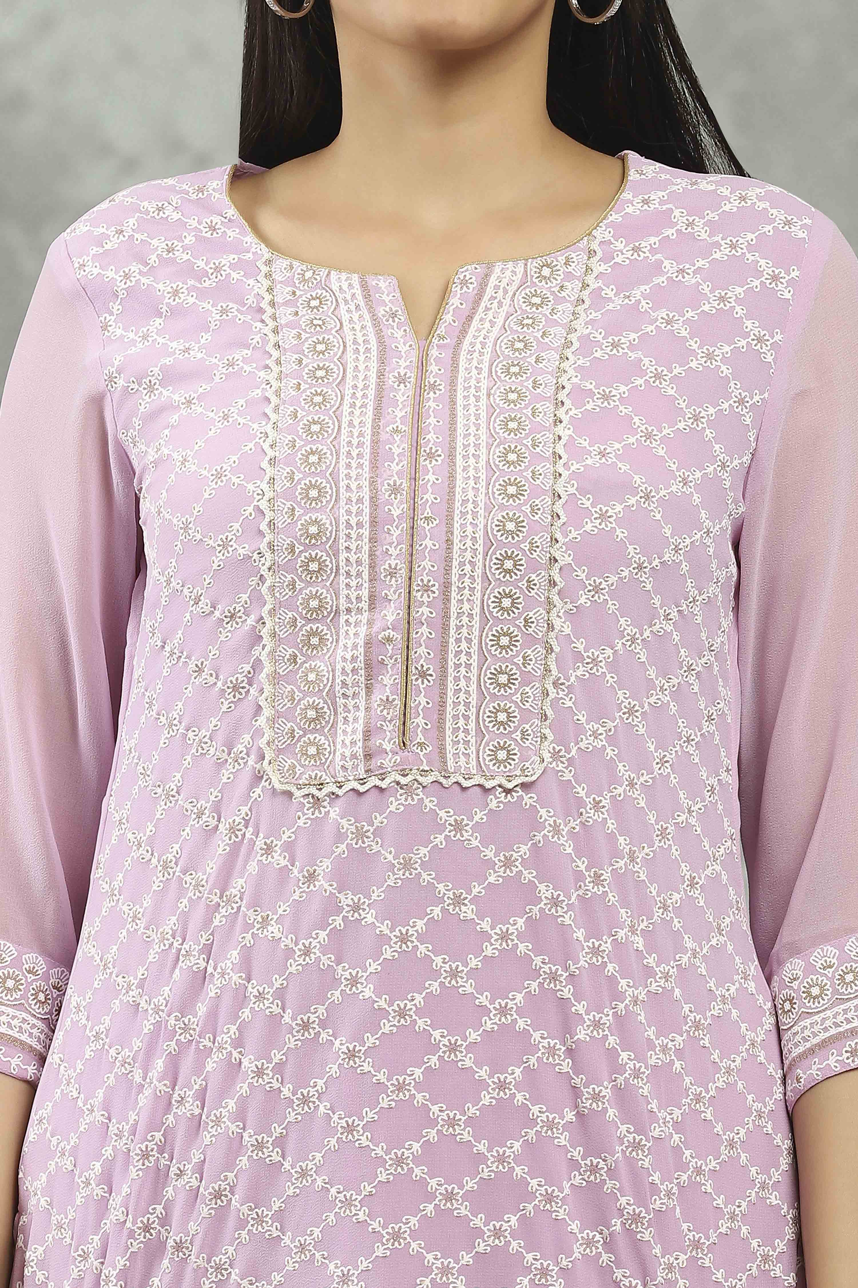 Mauve Polyester Straight Kurta Pants Set image number 1