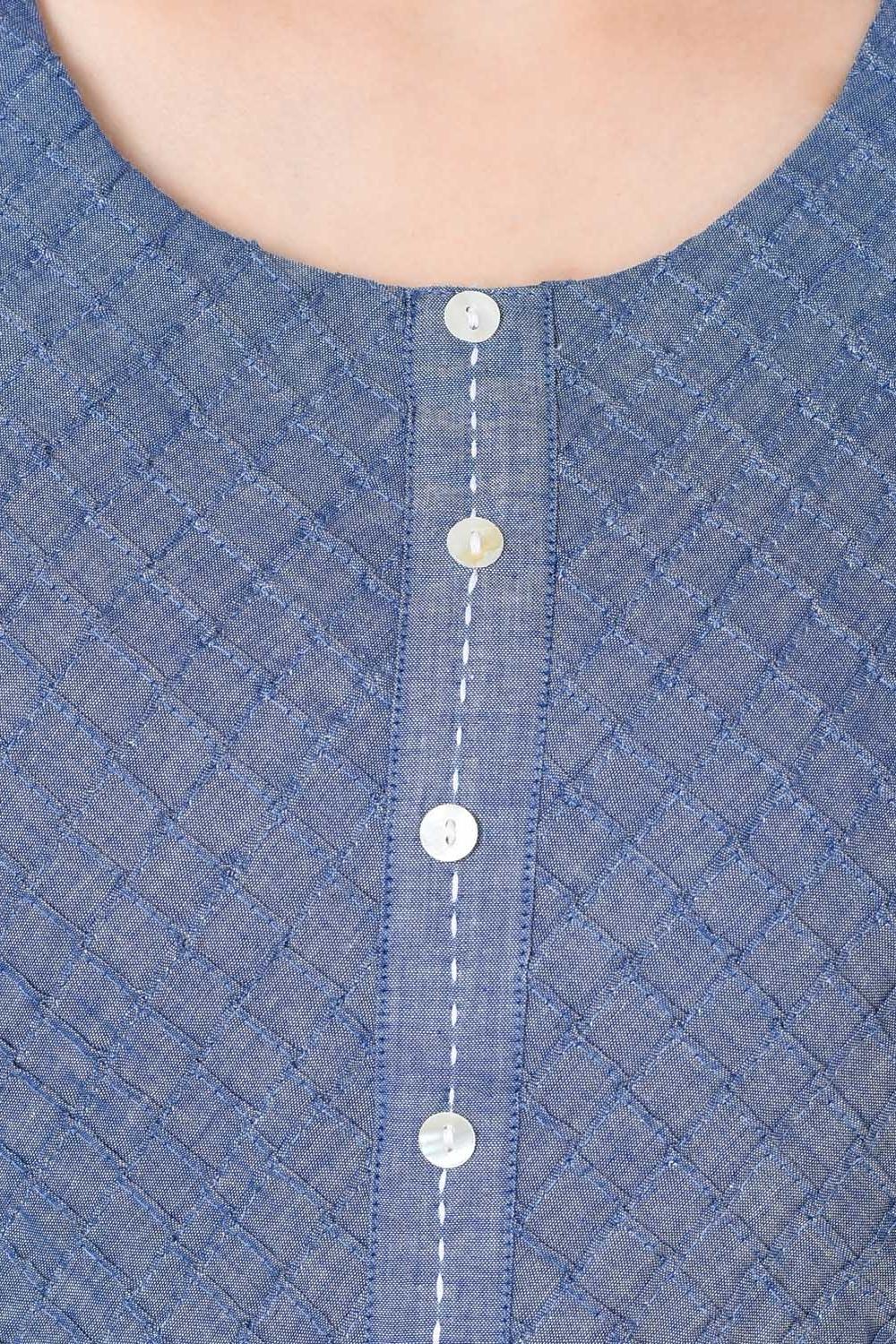 Blue Straight Chambray Kurta image number 5