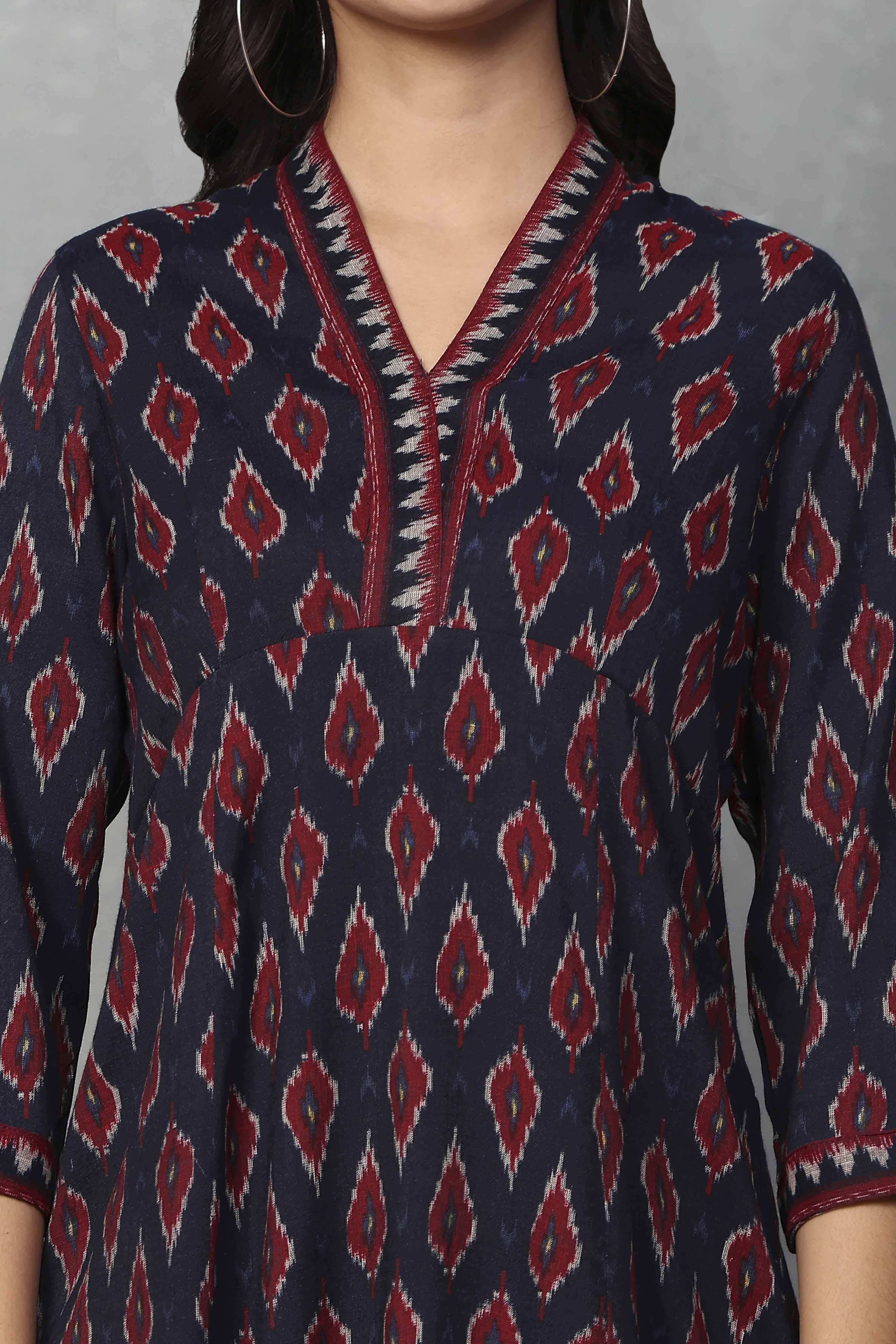 Navy Blue Viscose Polyester A-line & Kalidar Kurtas image number 1