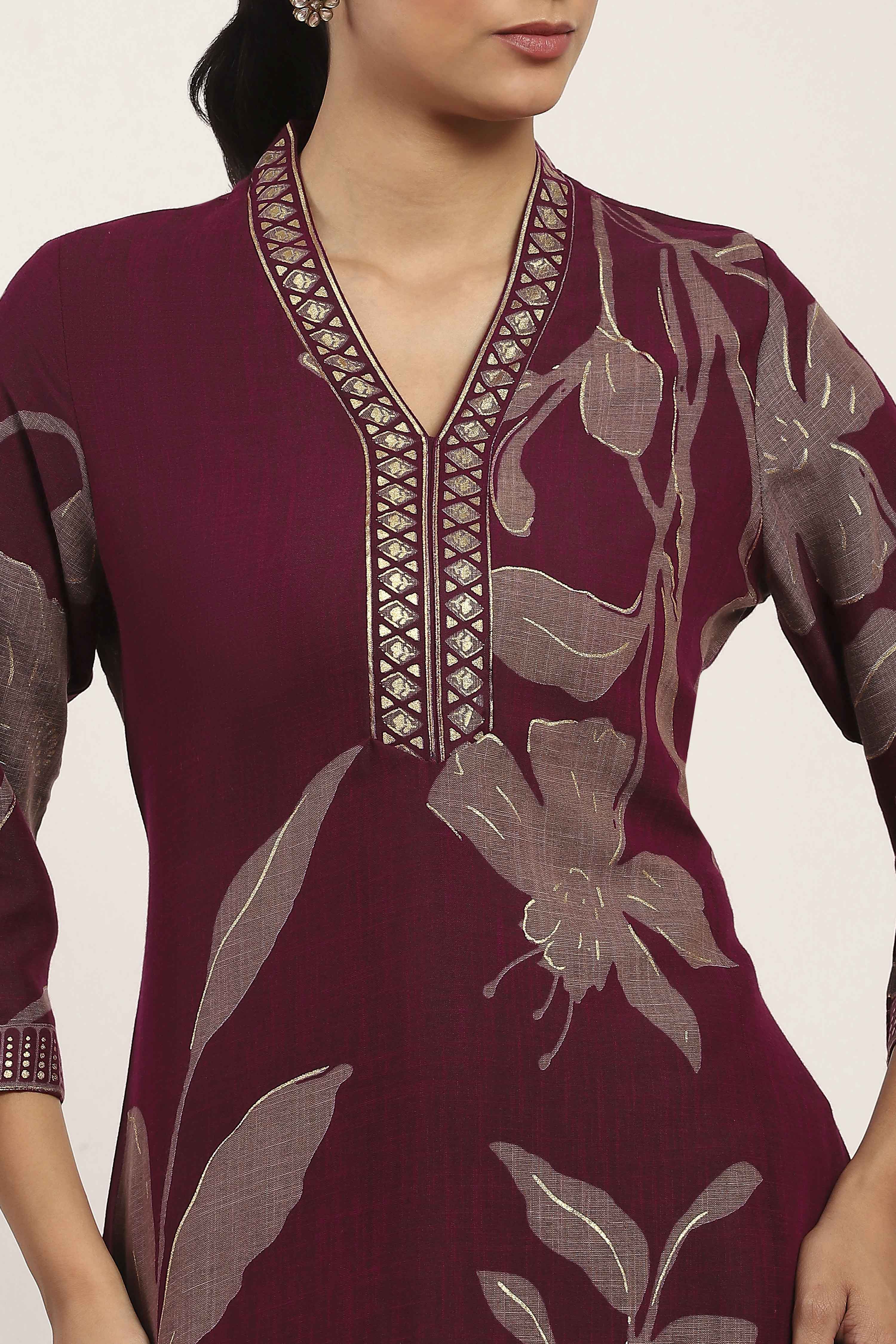 Pink Viscose Polyester Viscose Rayon Kurta Pants Set image number 1