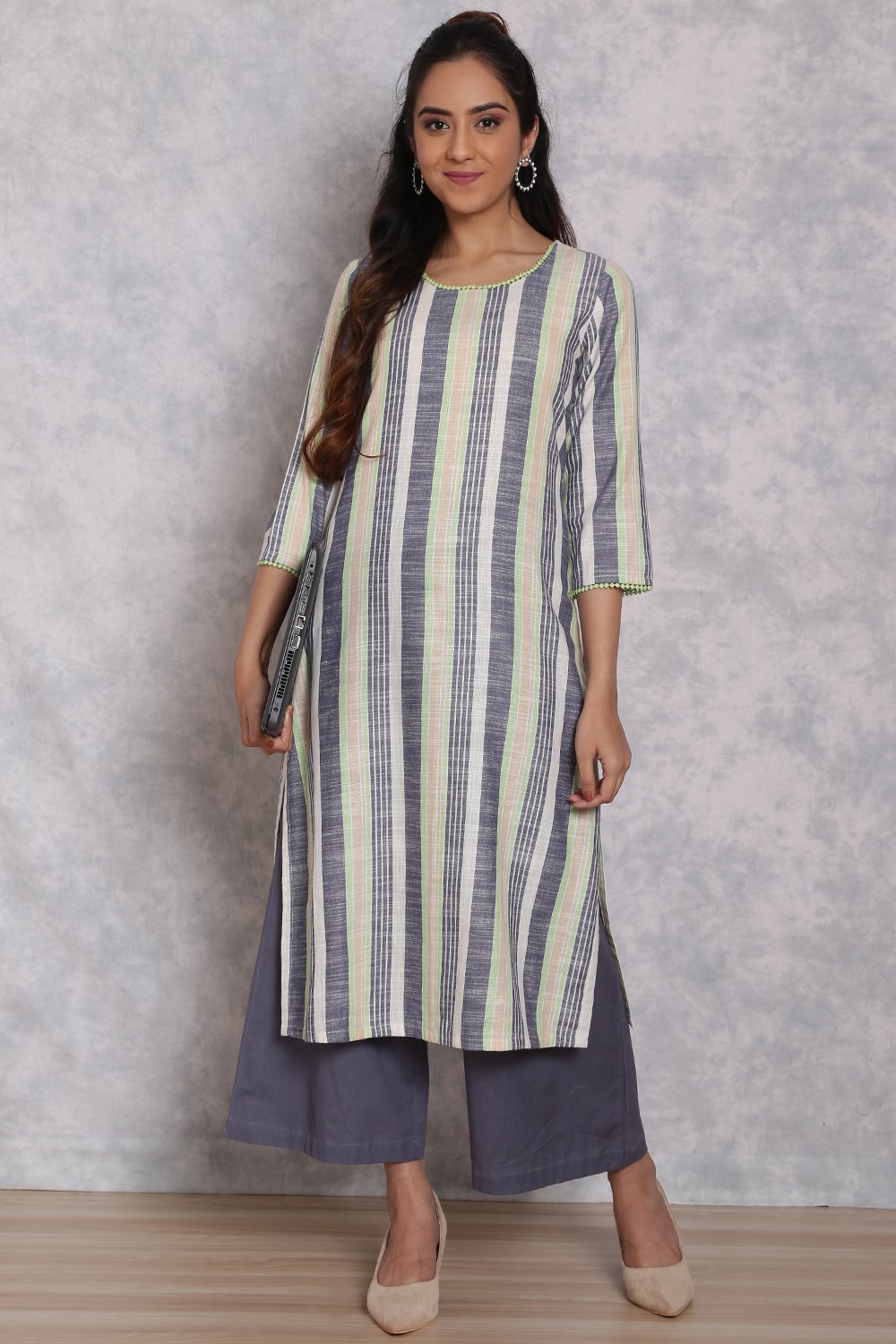 Multicolored Cotton Straight Suit Set image number 0