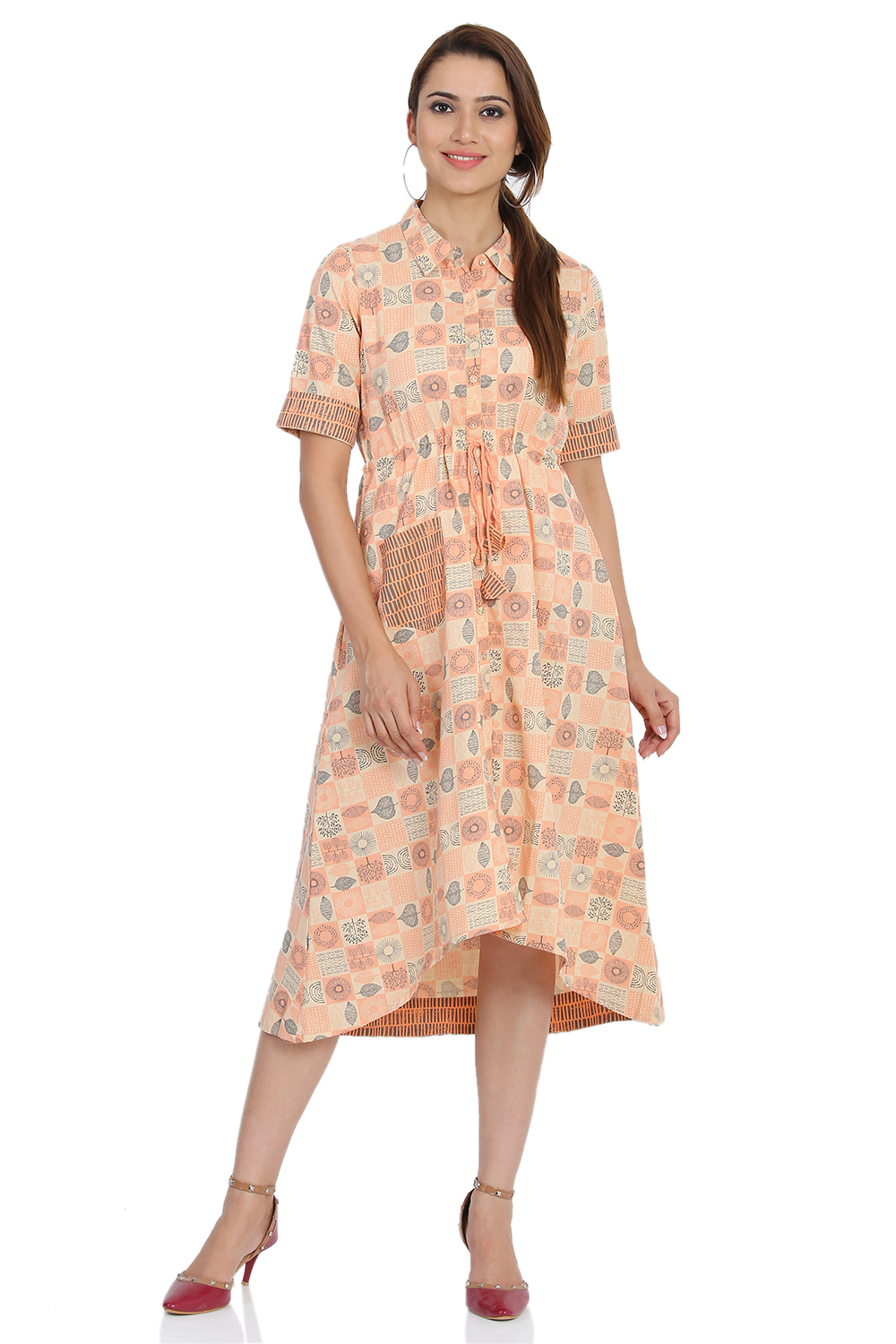 Peach Flared Cotton Dress image number 0