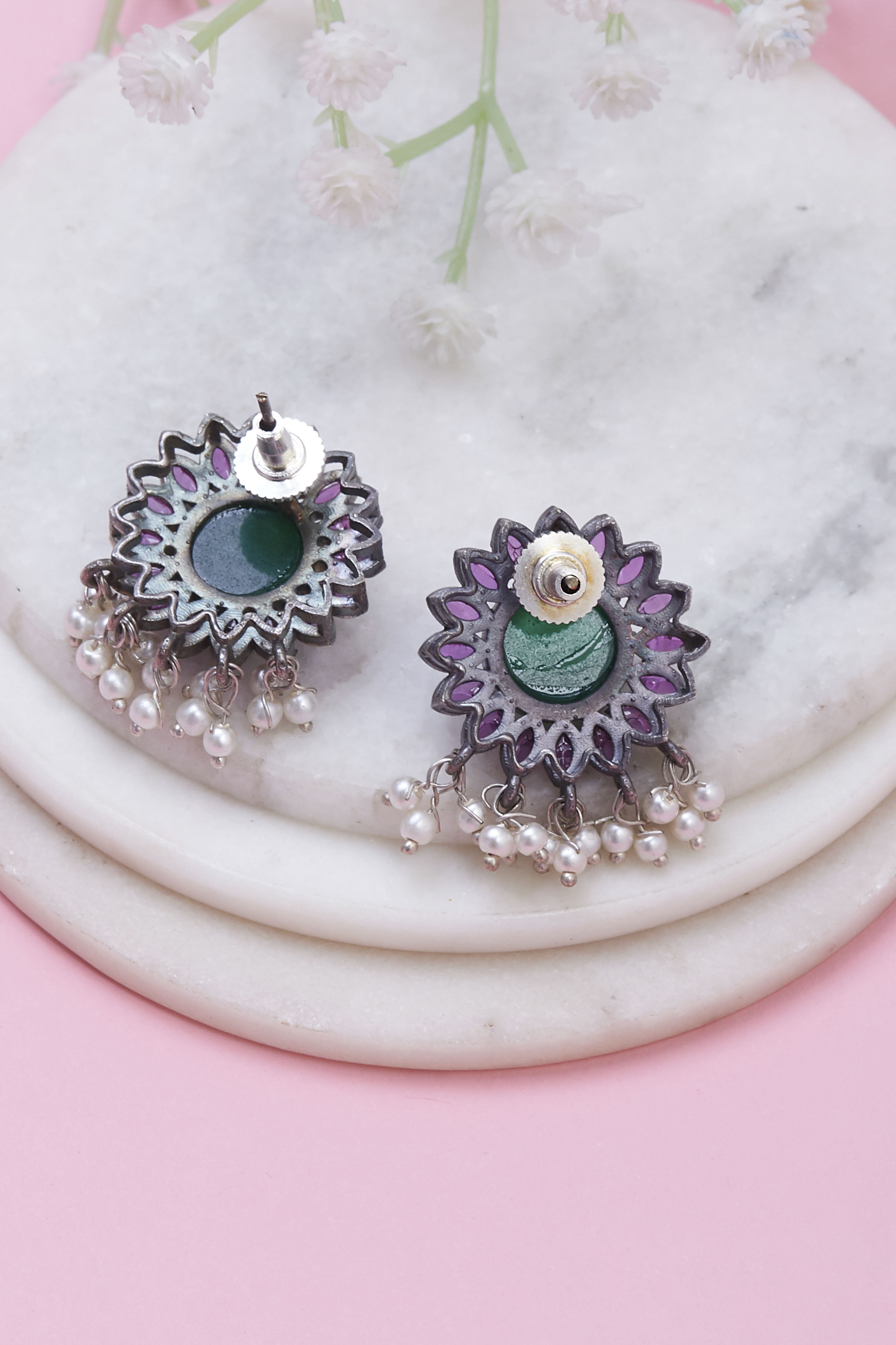 Green Pink Brass Drop & danglers image number 2