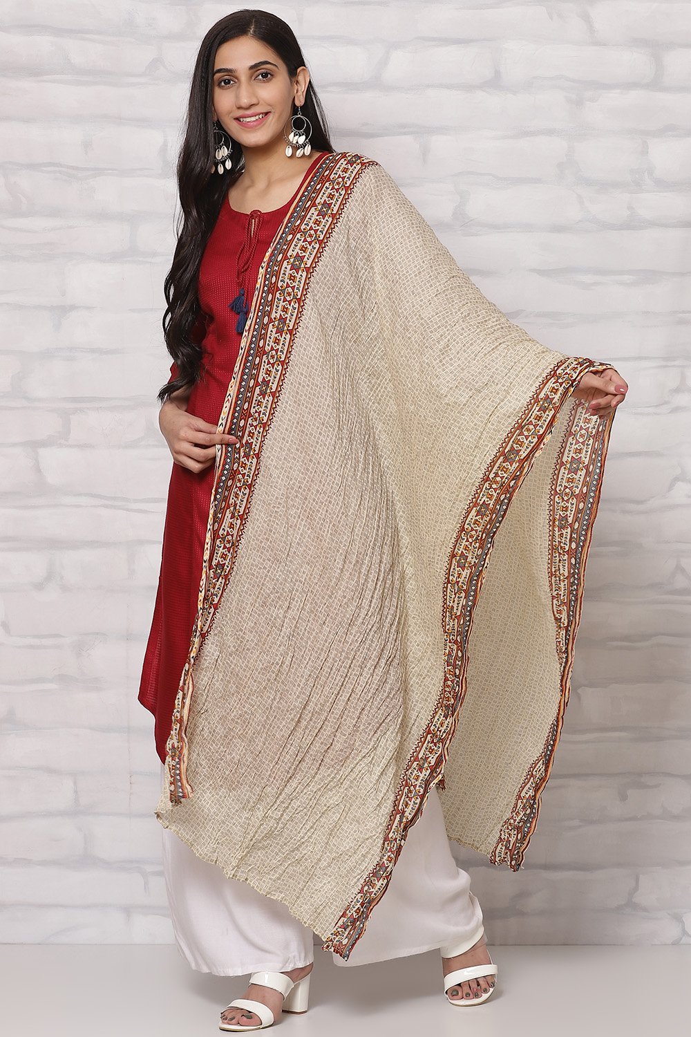 Cream Cotton Dupatta image number 0