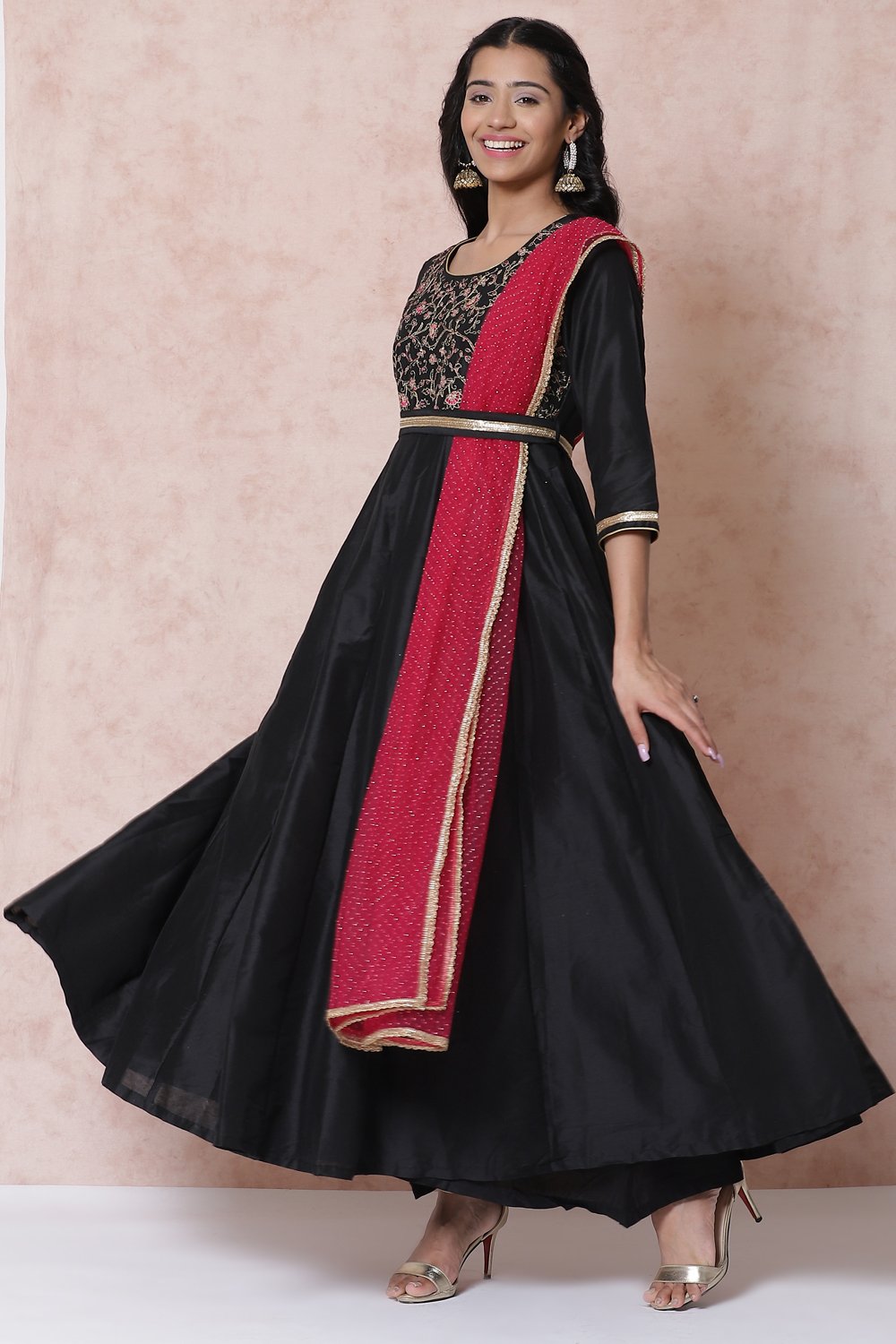 Black Art Silk Kalidar Suit Set image number 0