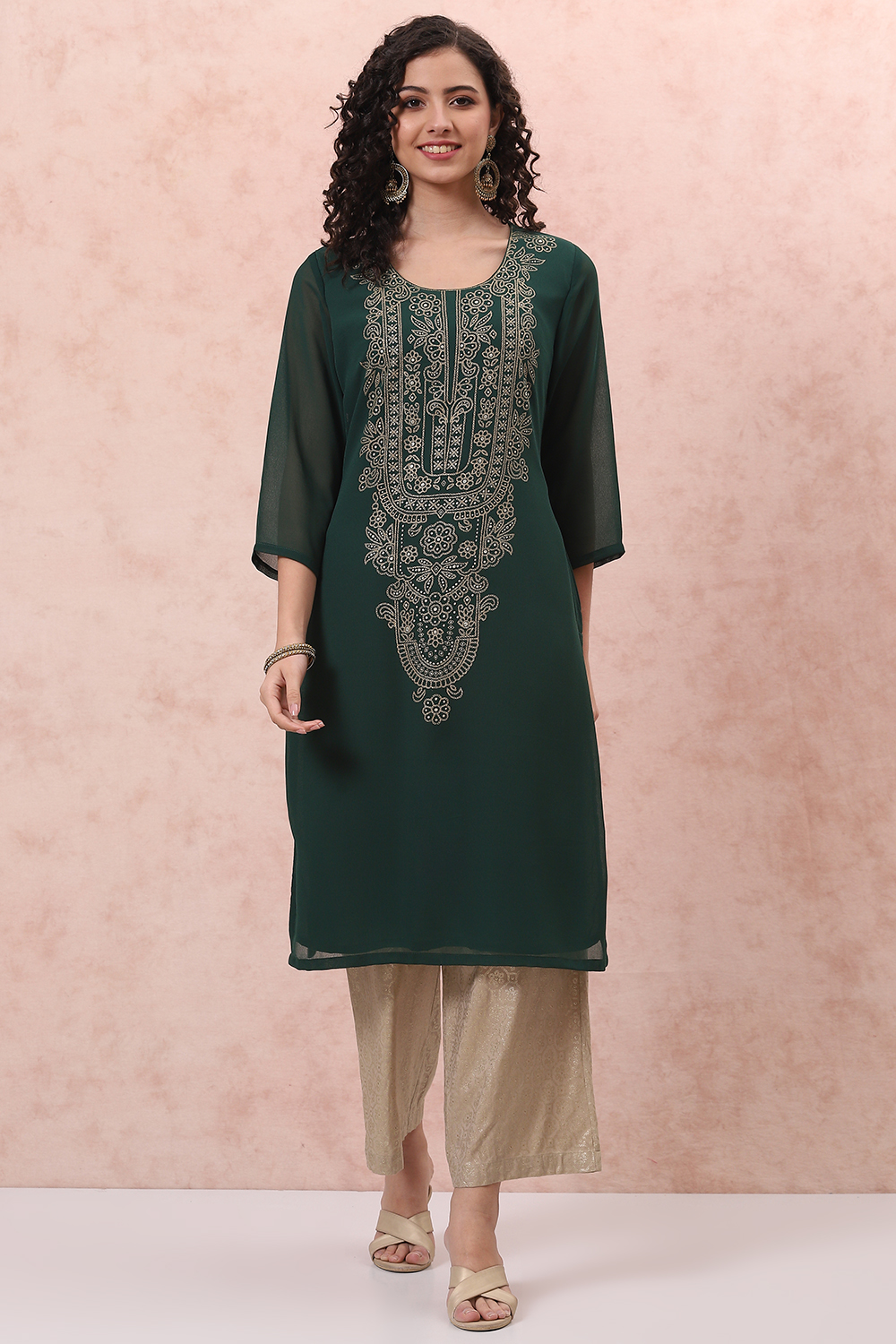 Green Art Silk Straight Kurta image number 6