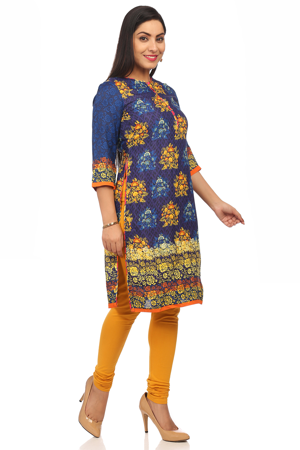 Indigo Straight Polyester Kurta image number 3