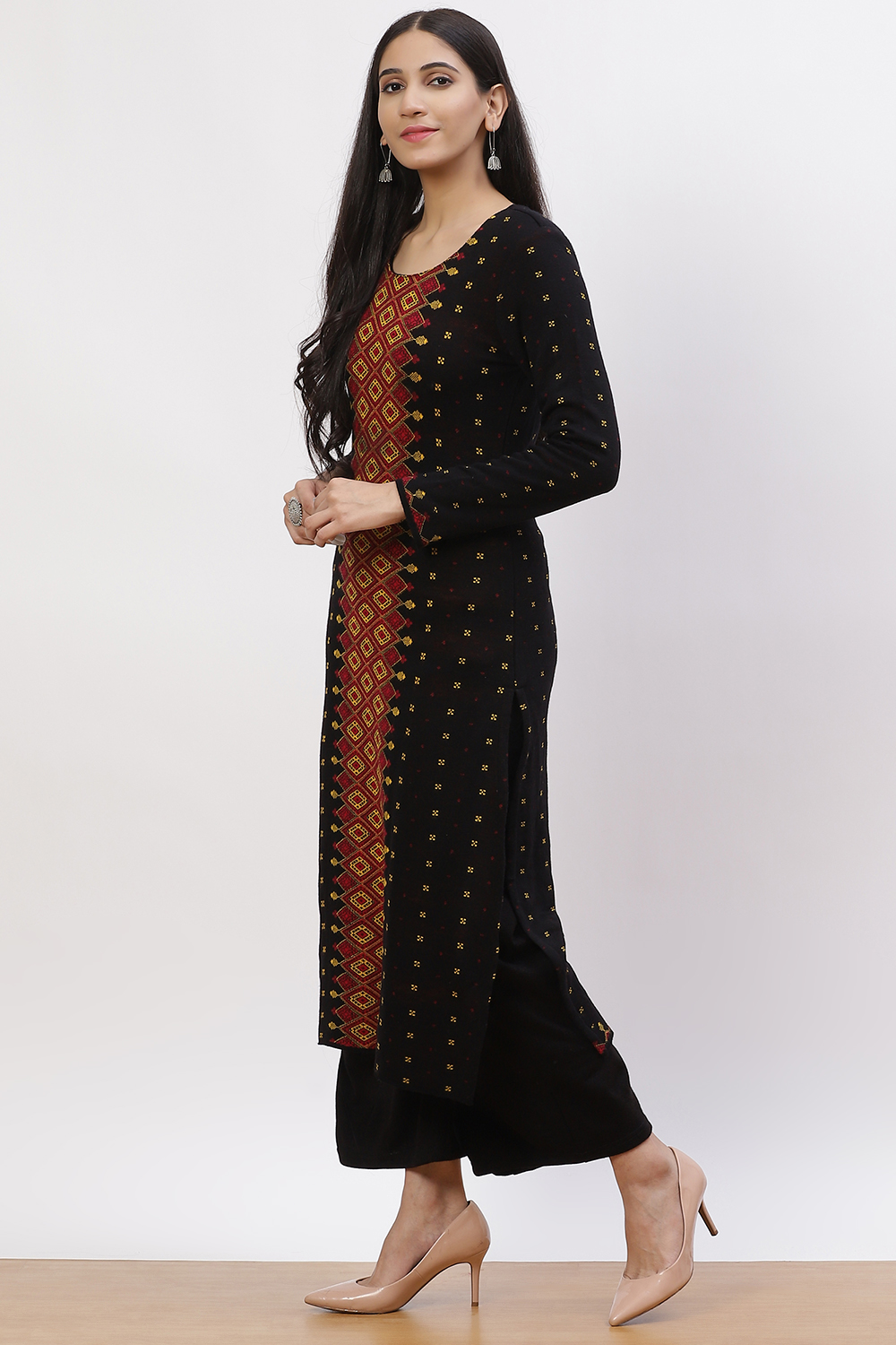 Grey Jacquard Straight Kurta image number 2