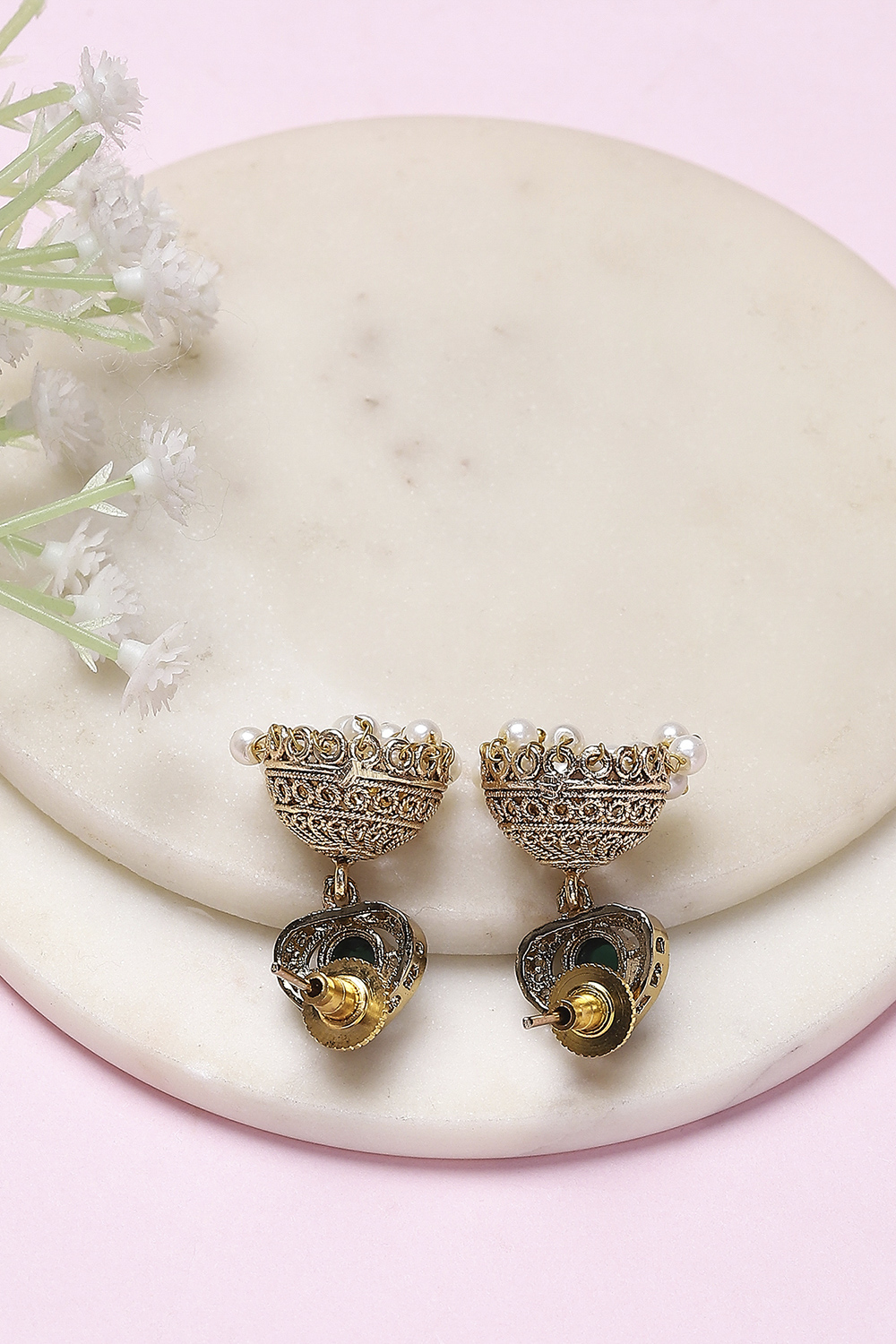 Green Brass Jhumka image number 2