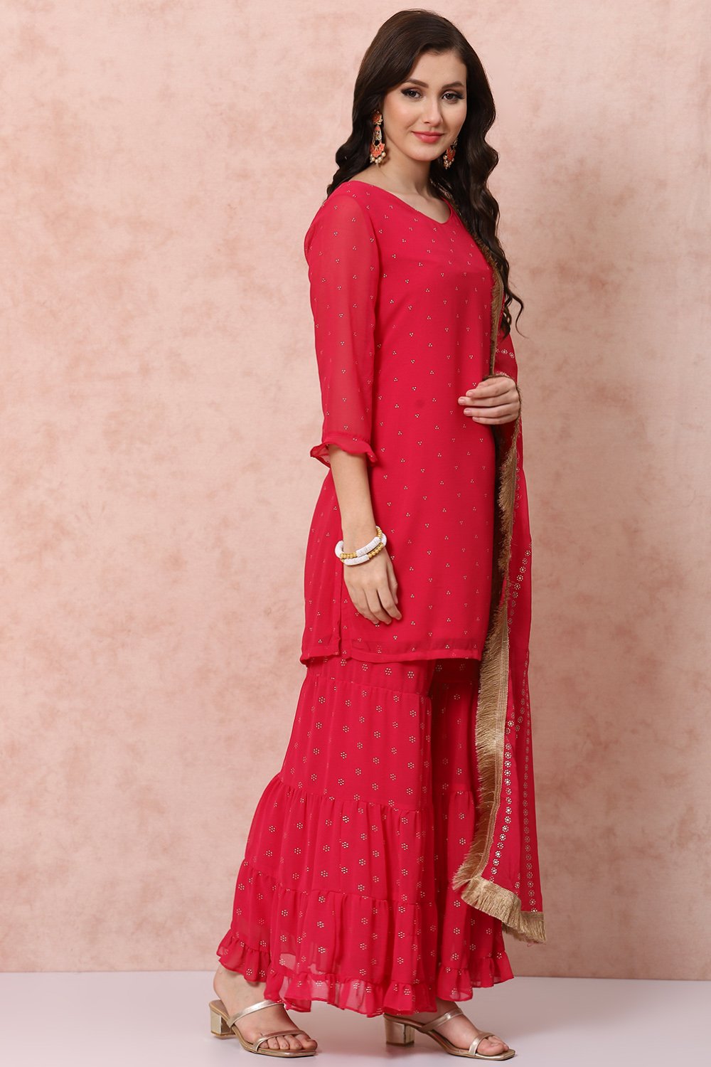 Pink Georgette Sharara Suit Set image number 3