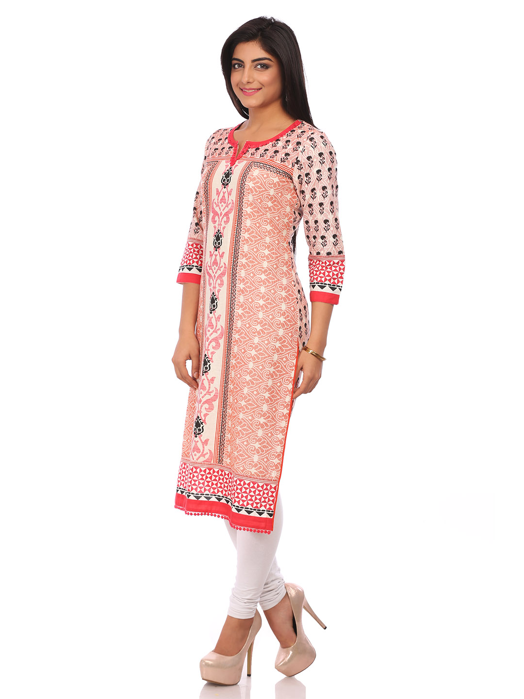 Beige Cotton Straight Kurta image number 3