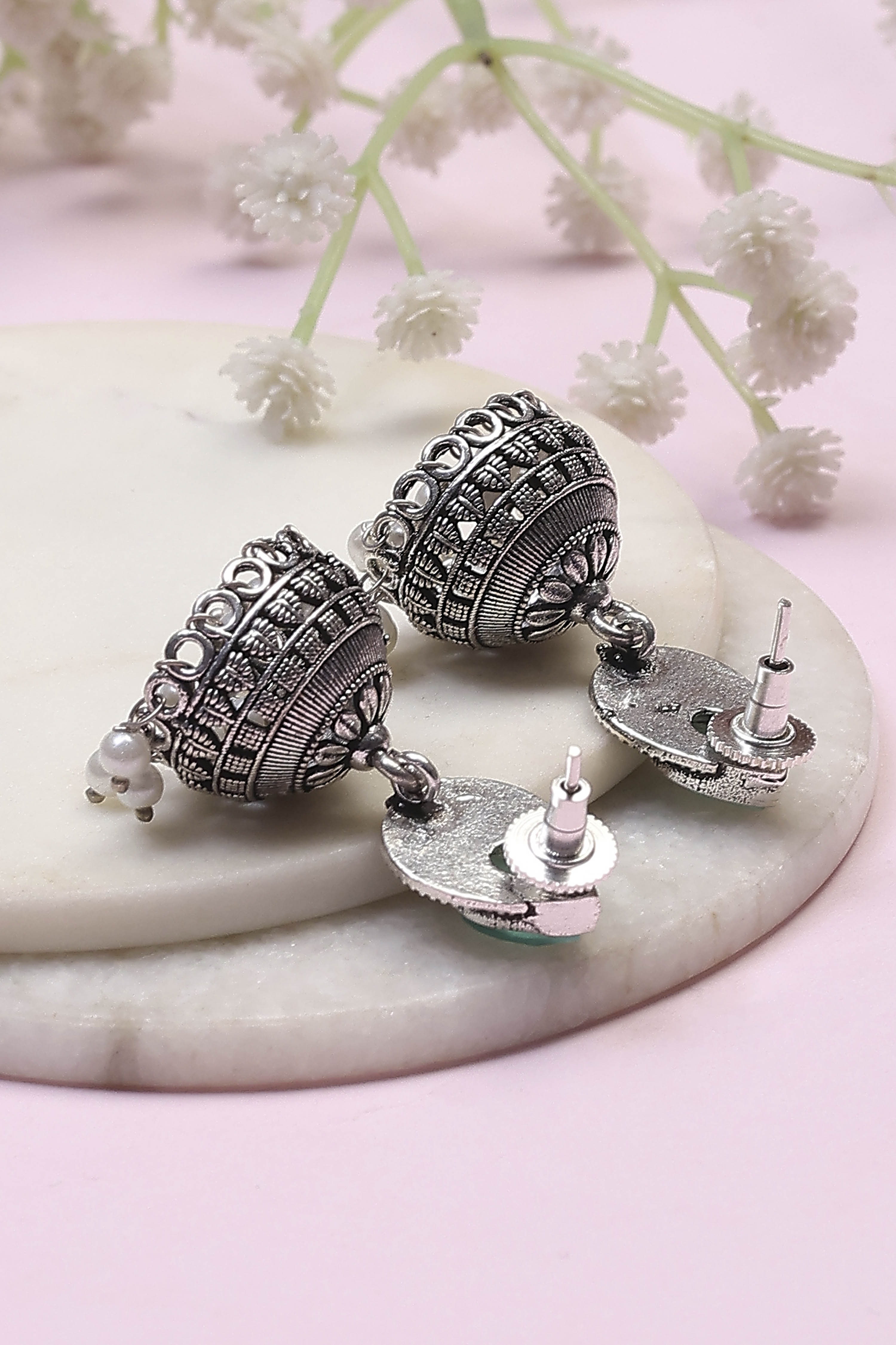 Mint Green Brass Jhumka image number 2