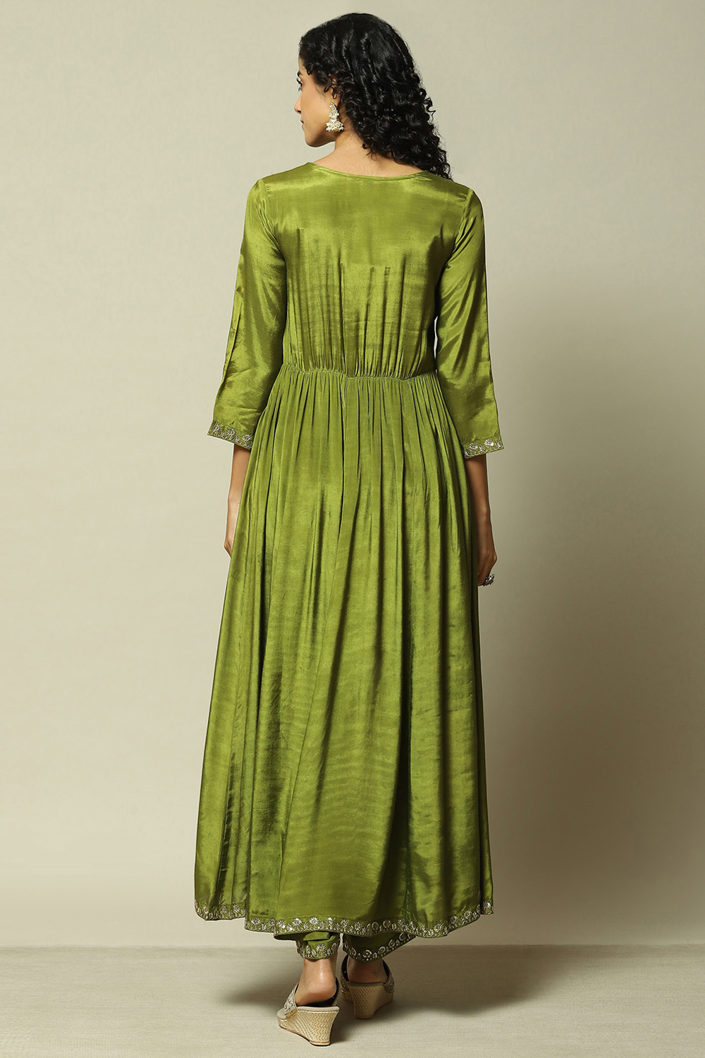 Green LIVA Kalidar Solid Kurta Palazzo Suit Set image number 5