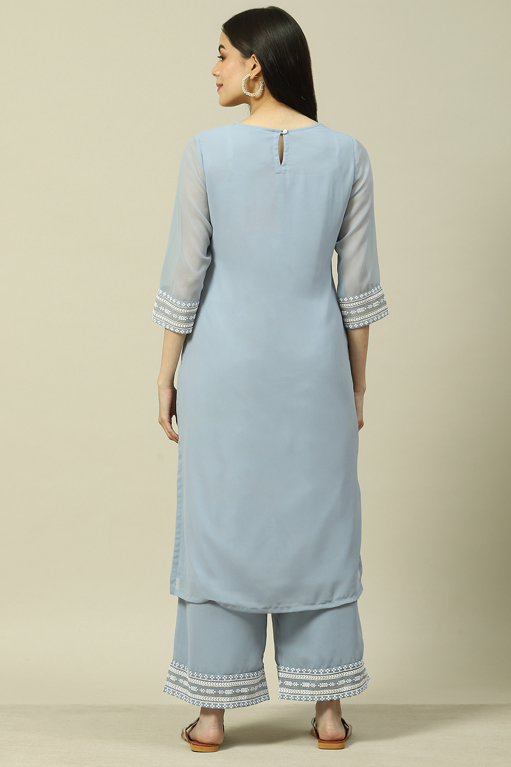 Blue Cotton Blend Straight Kurta image number 4