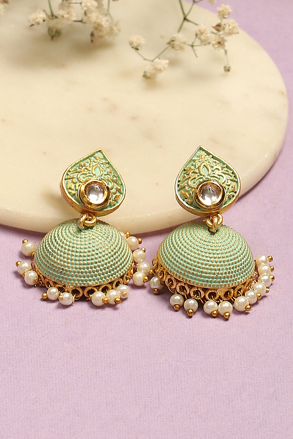 Mint Green Brass Earrings image number 0