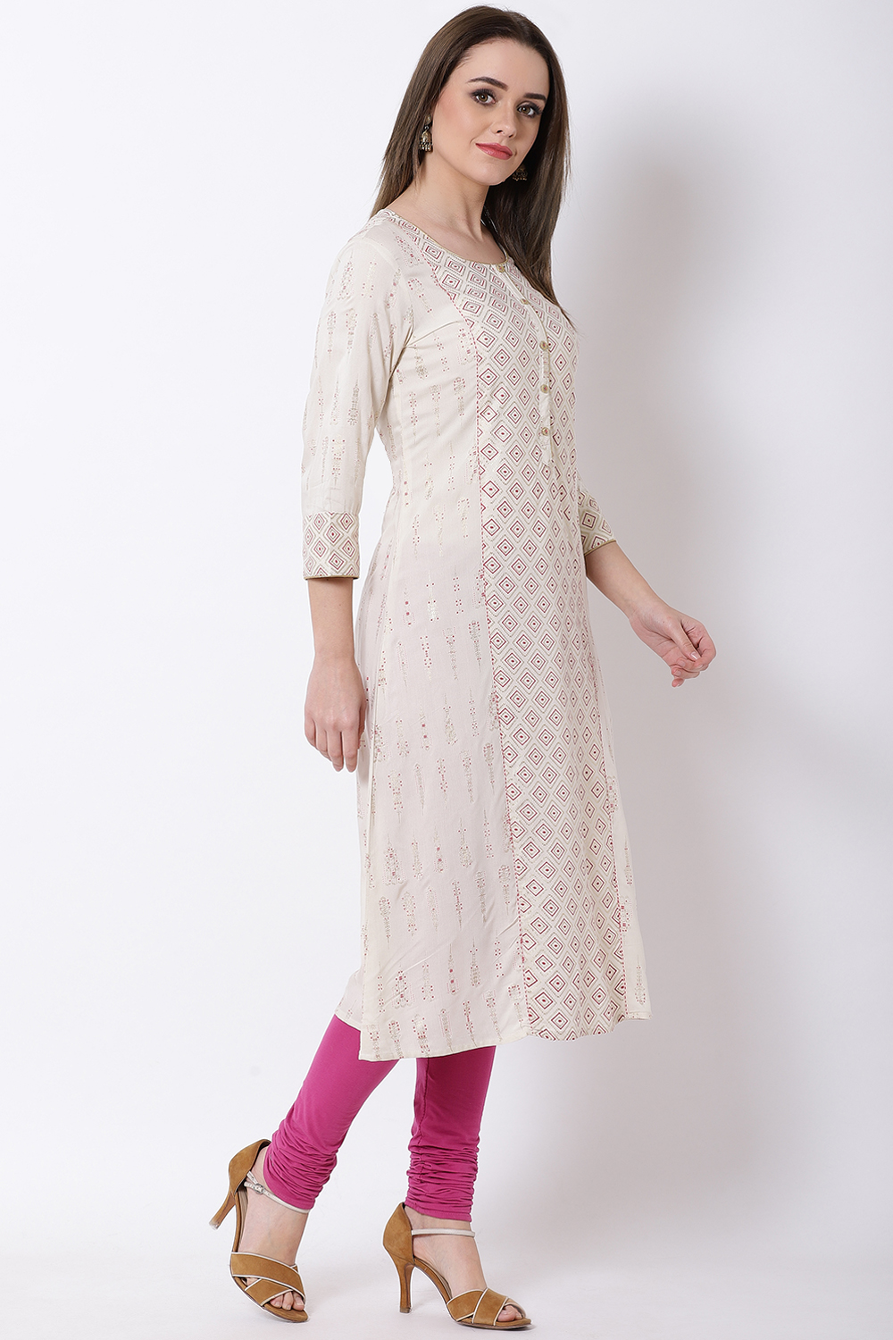 Off White Viscose A-Line Kurta image number 3