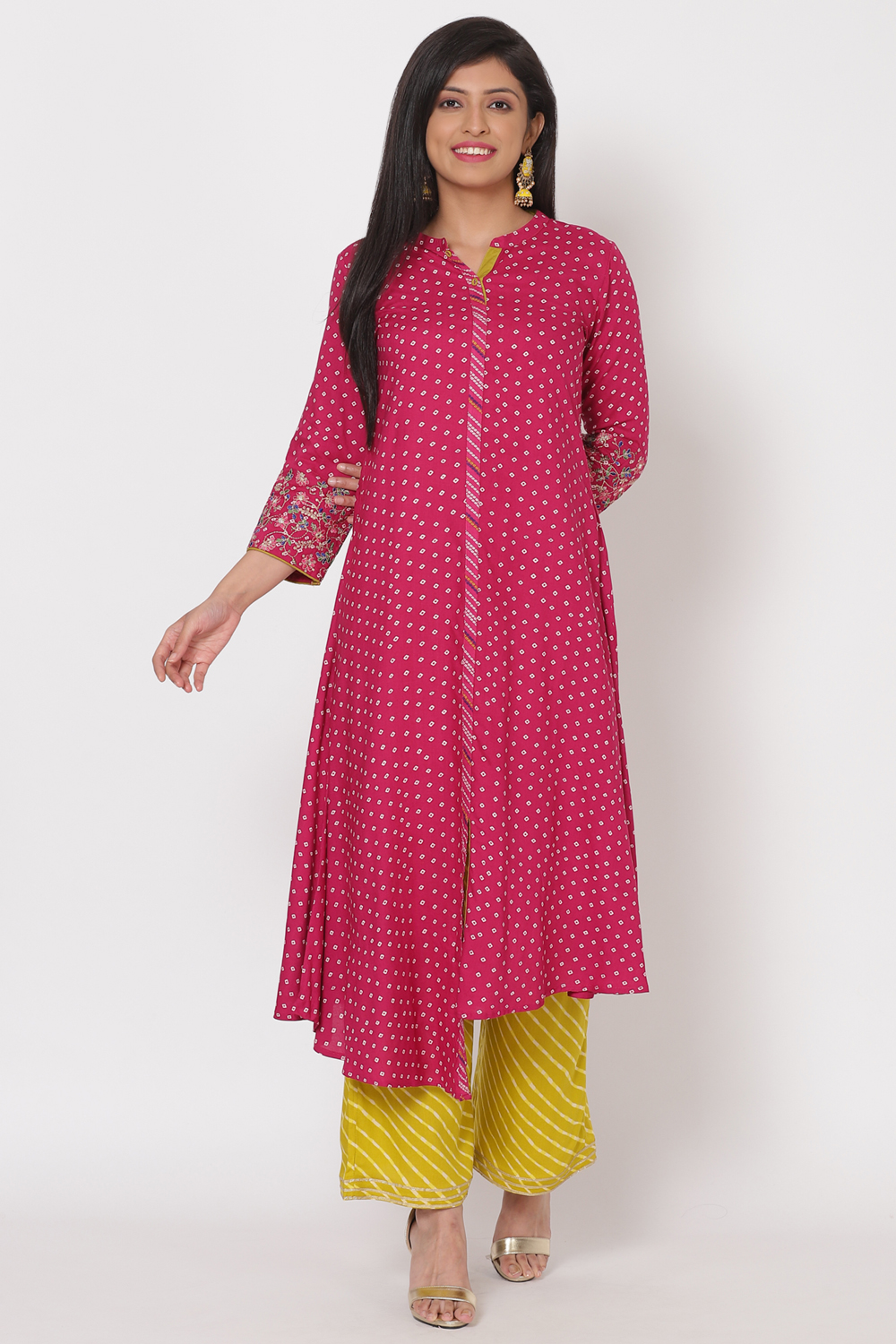 Pink Viscose Rayon A Line Kurta image number 0