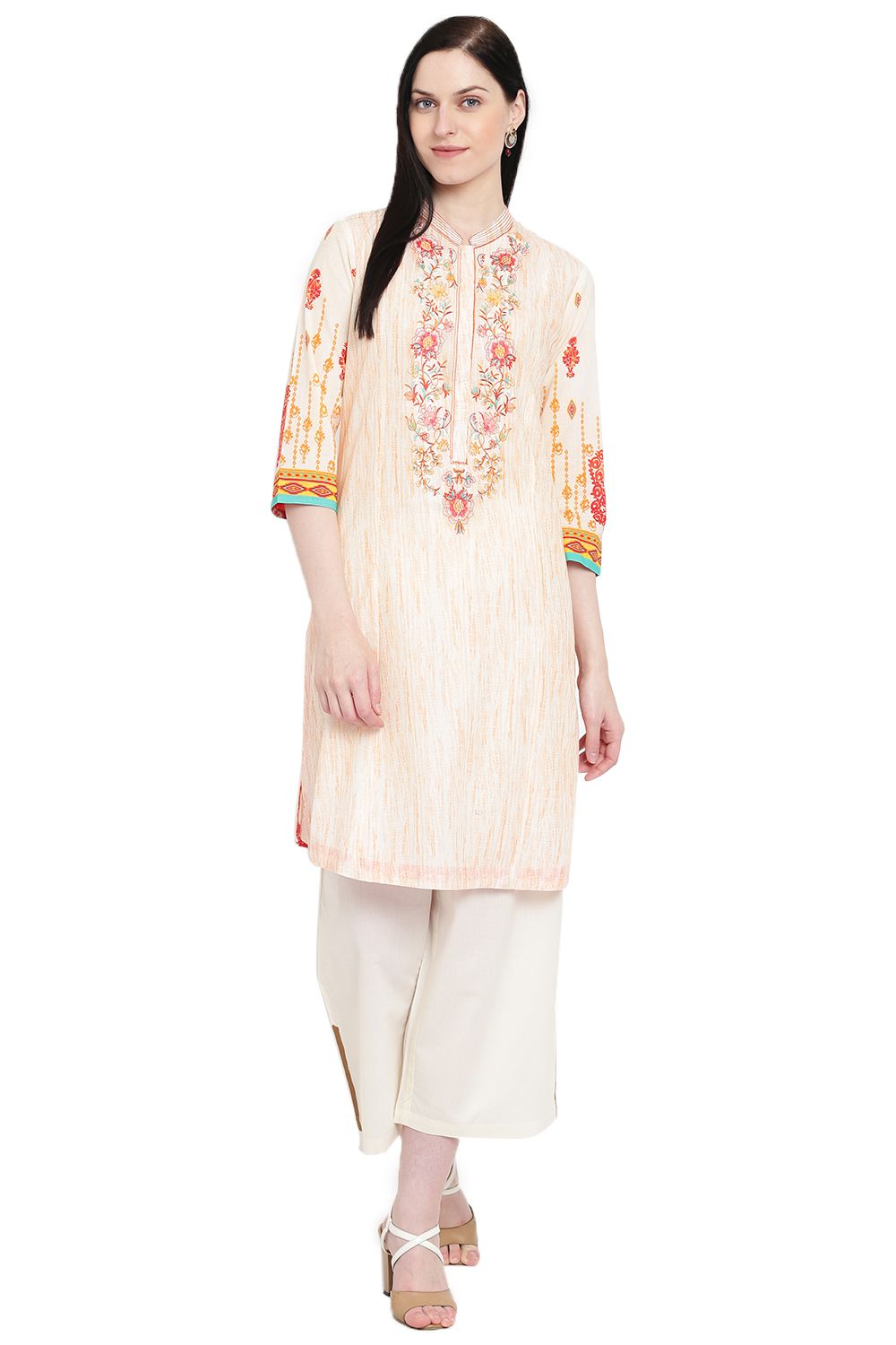 Peach Cotton Straight Kurta image number 0