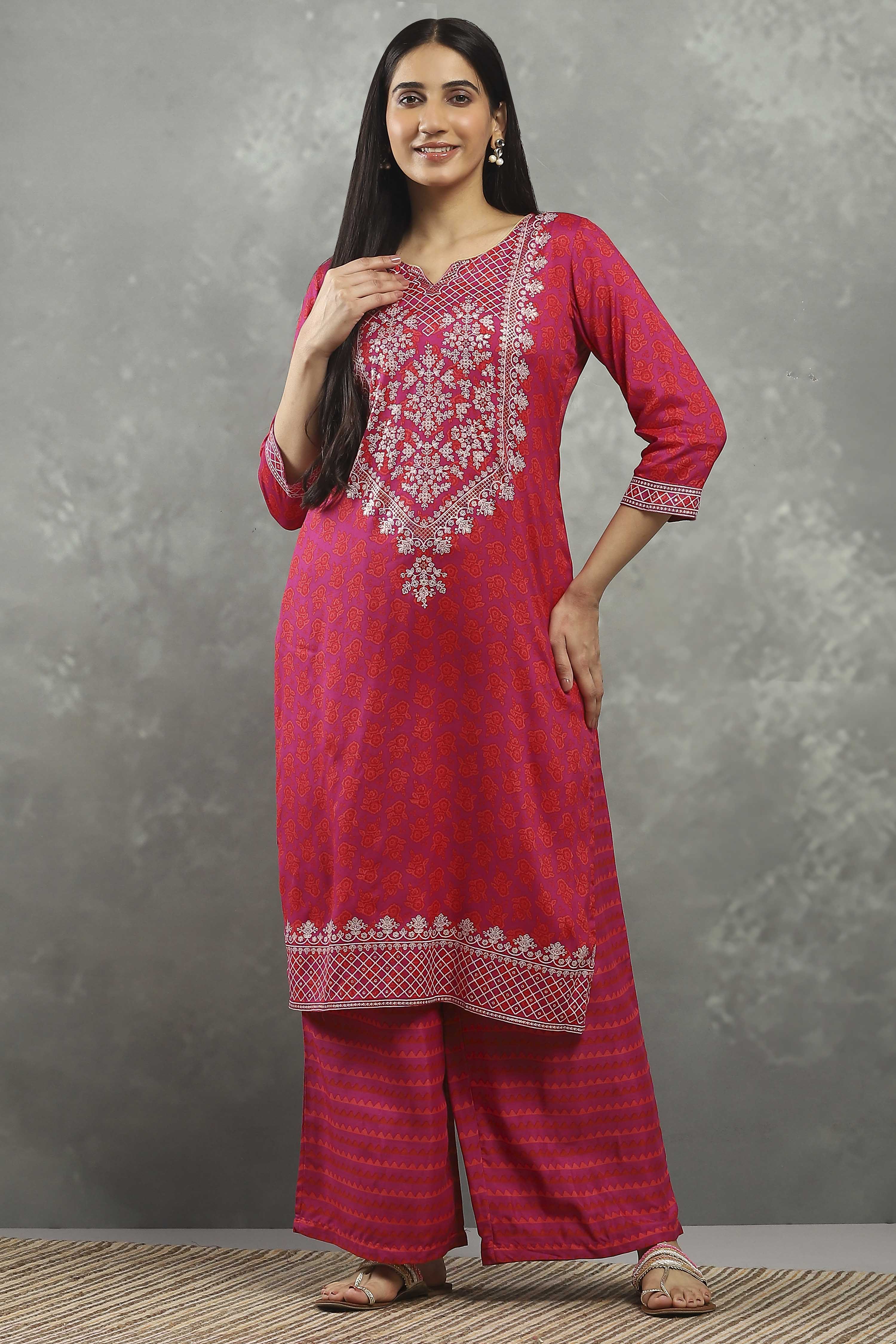 Purple Viscose Straight Kurta Pants Set image number 6