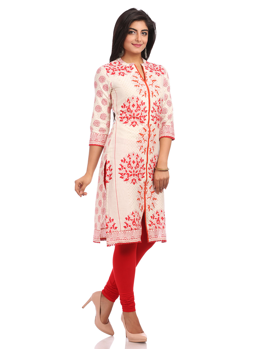 Beige Straight Cotton Kurta image number 2