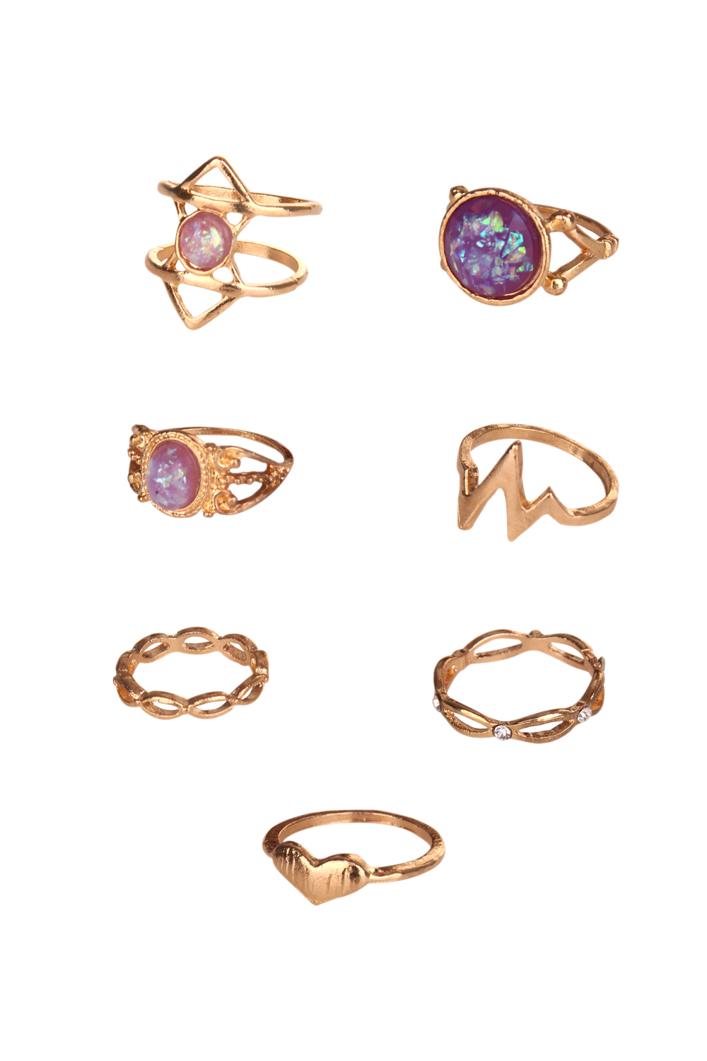 Golden Metal Brass Ring - Set Of 8 image number 1