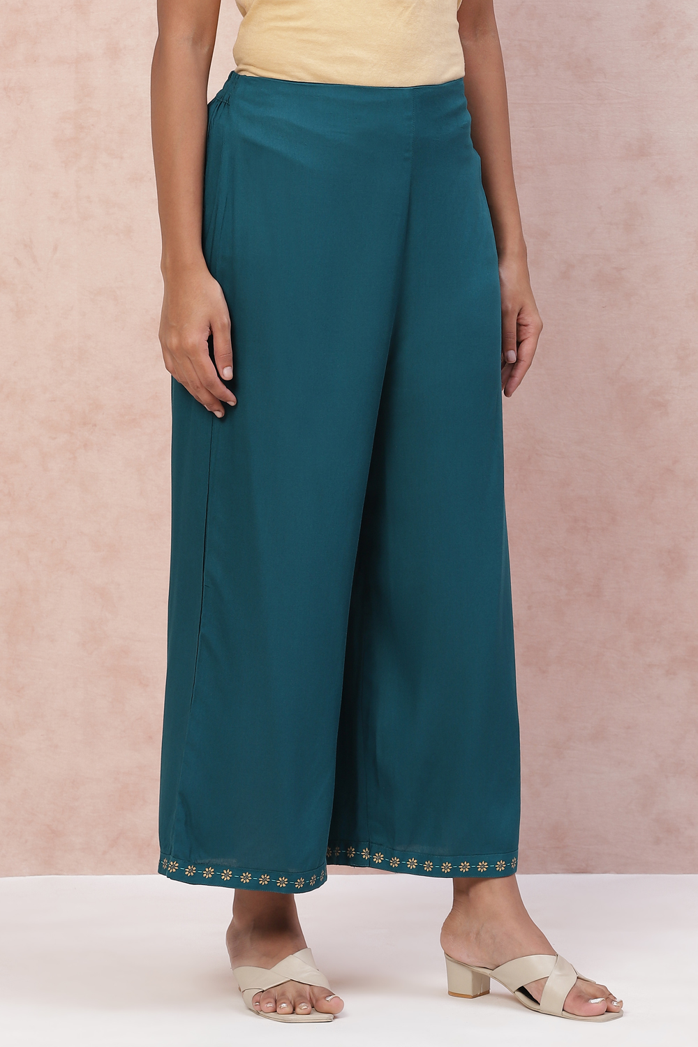 Dark Green Viscose Rayon Palazzo Pants image number 2