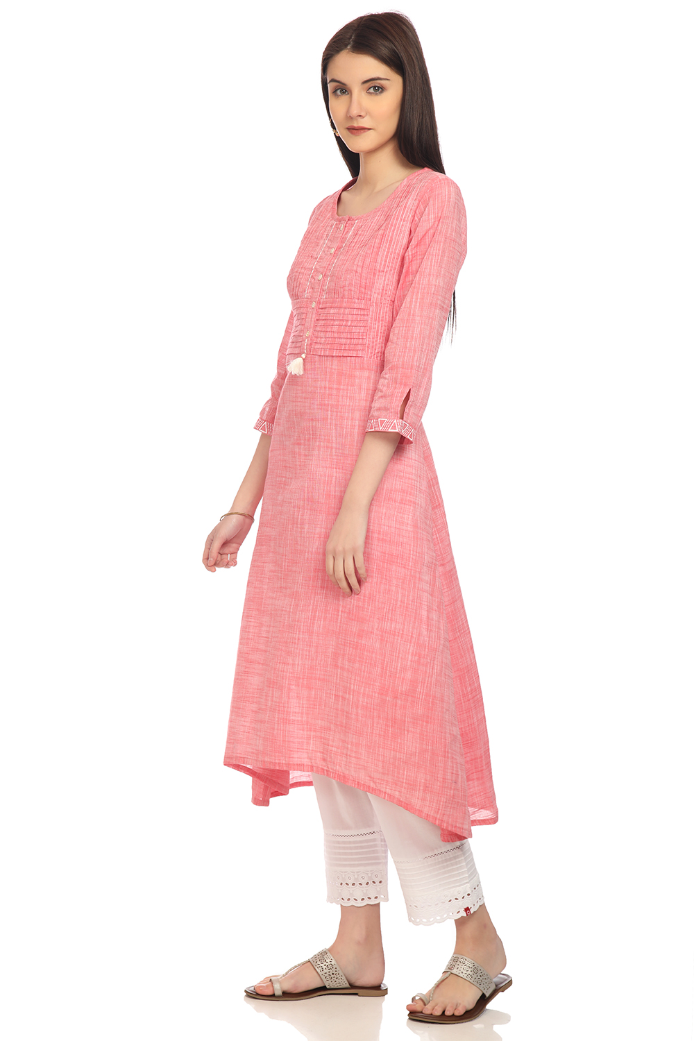 Pink Straight Cotton Kurta image number 2
