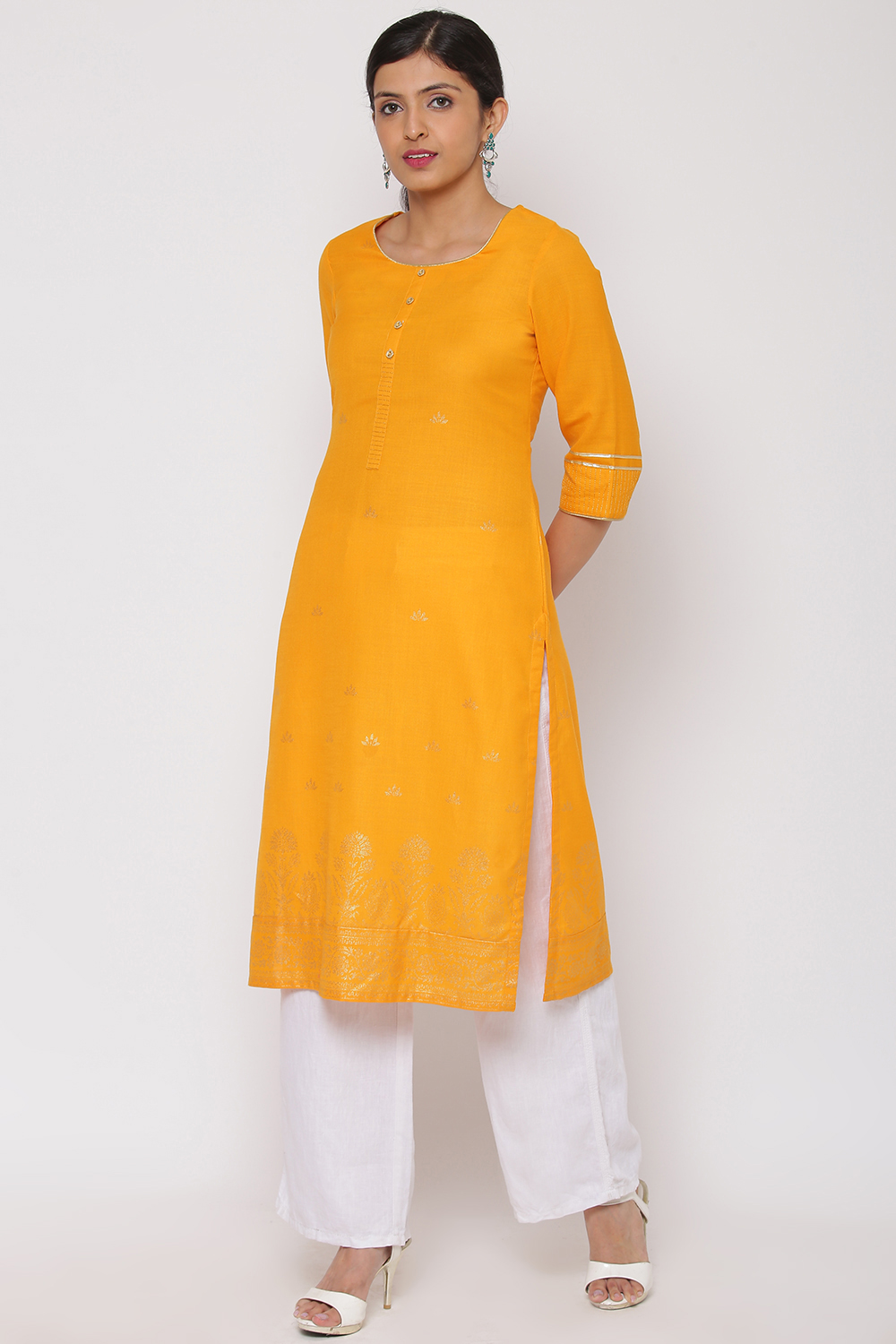 Mustard Polyster Matka Kurta image number 2