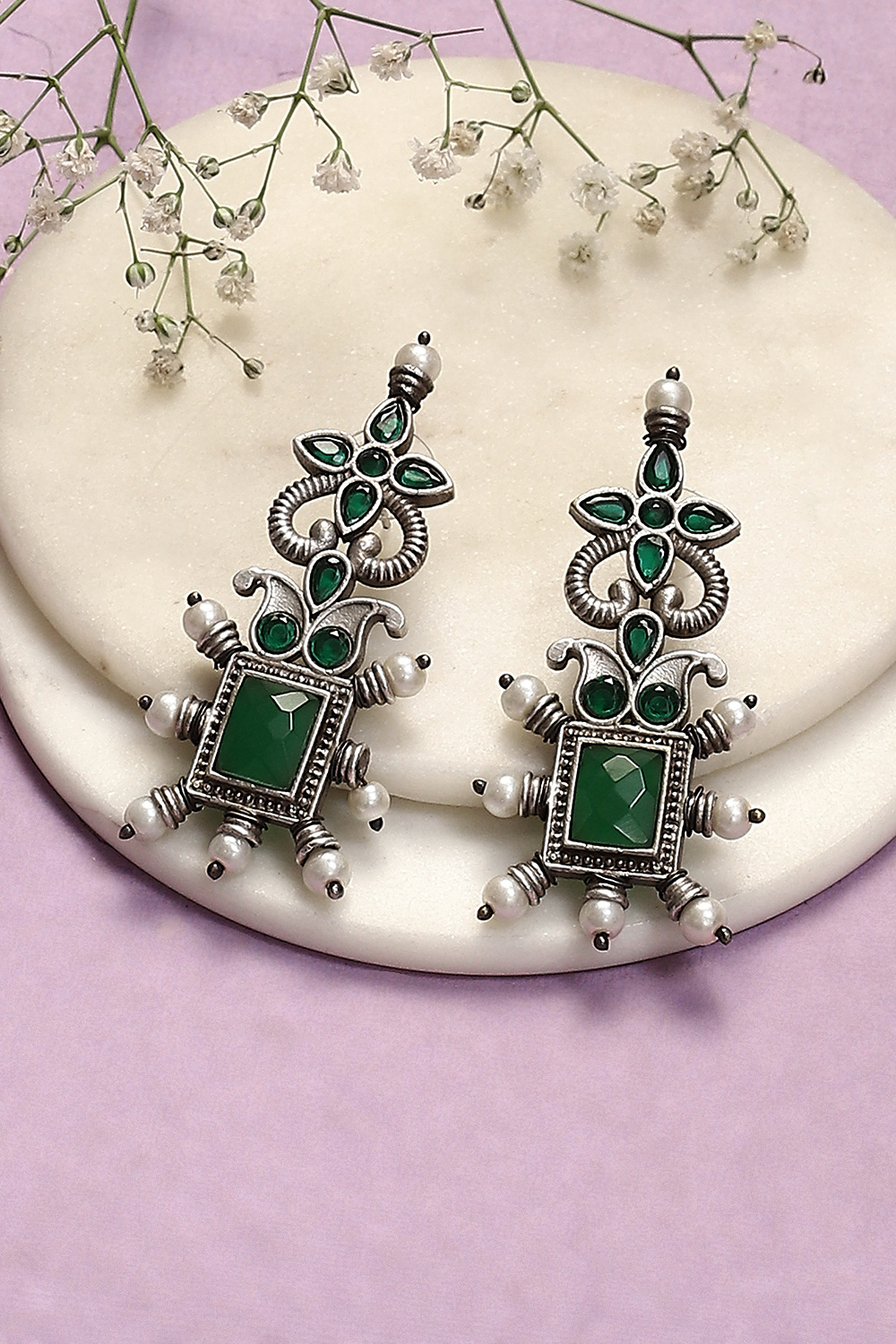Green Brass Earrings image number 0