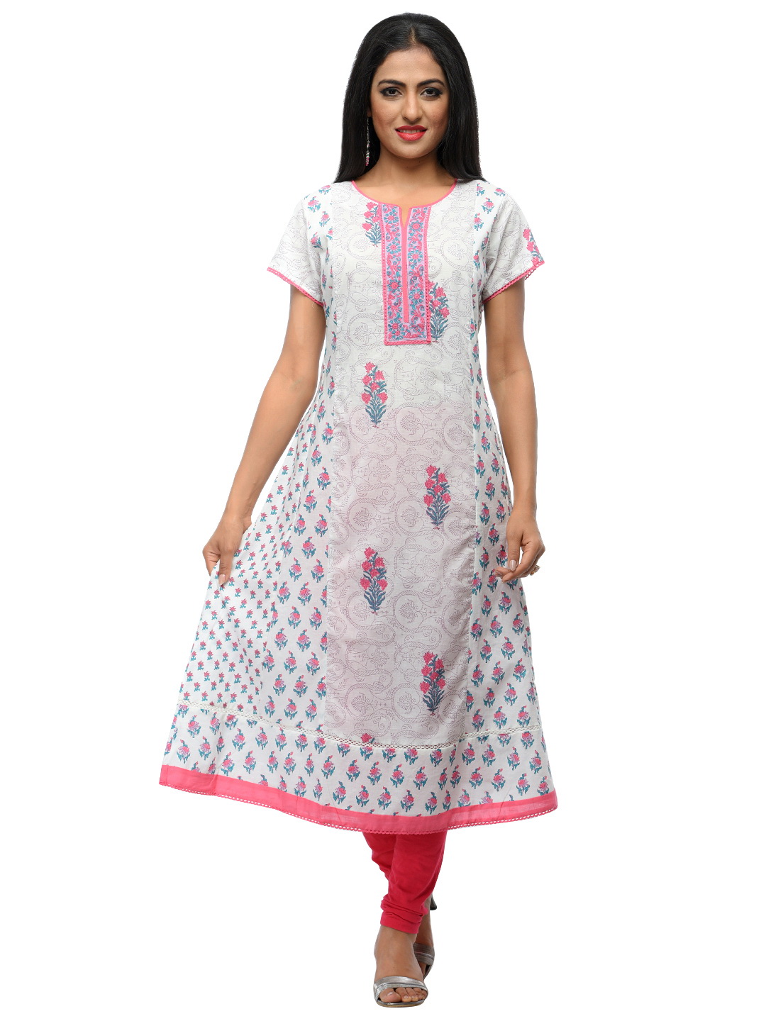 White Cotton Flared Kurta image number 0